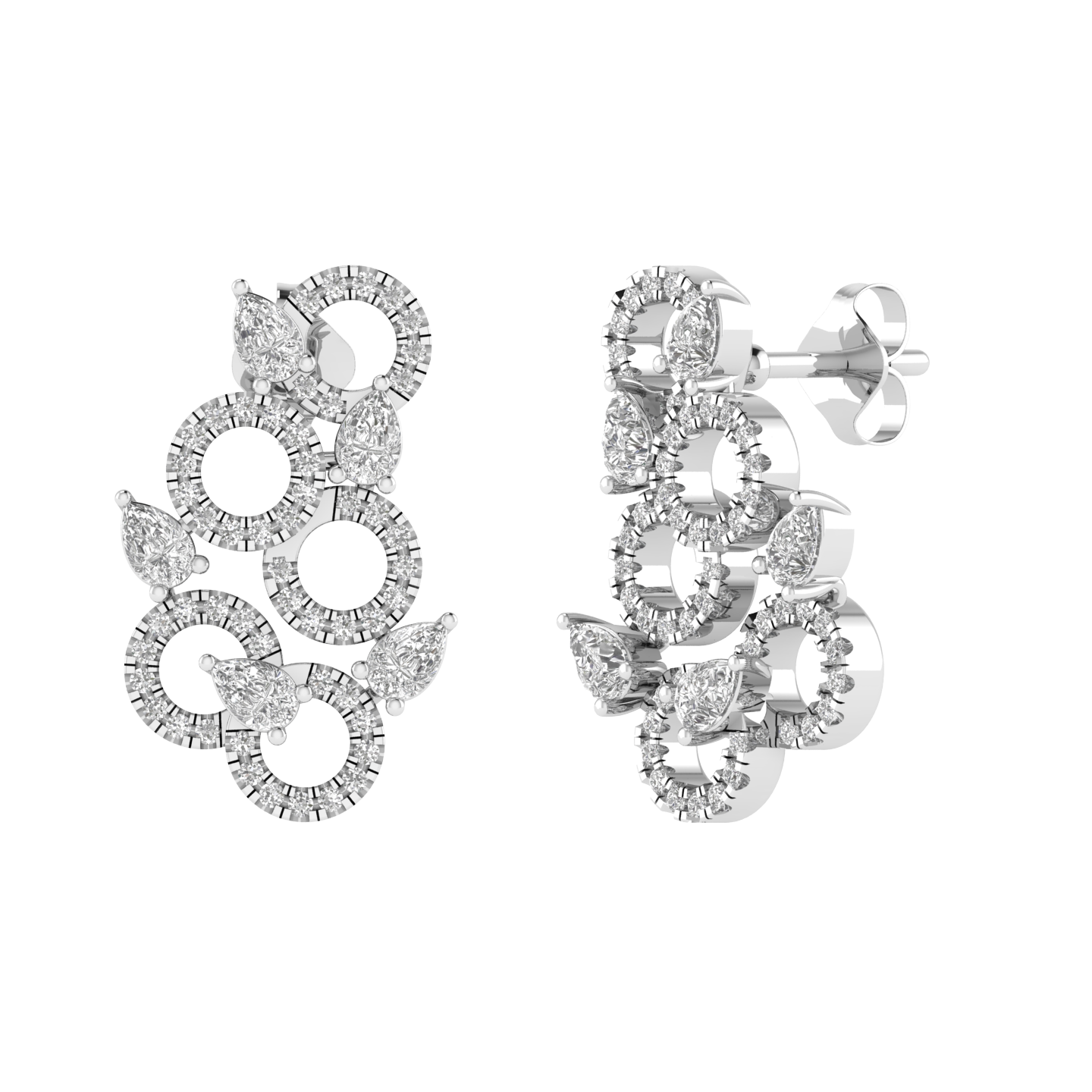round and pear fancy stud earrings - White