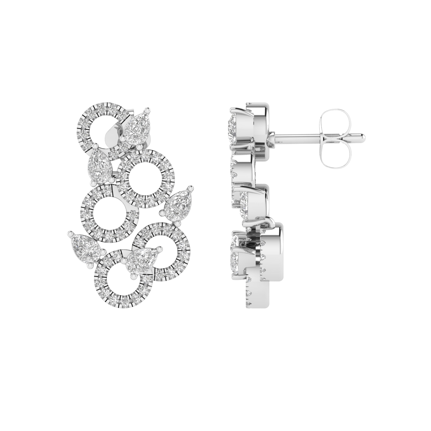 round and pear fancy stud earrings - White
