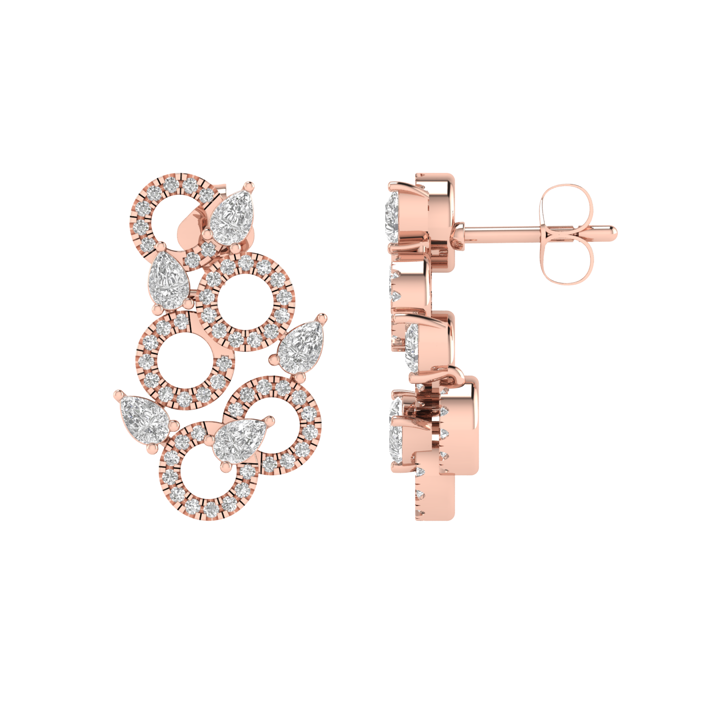 round and pear fancy stud earrings - Rose