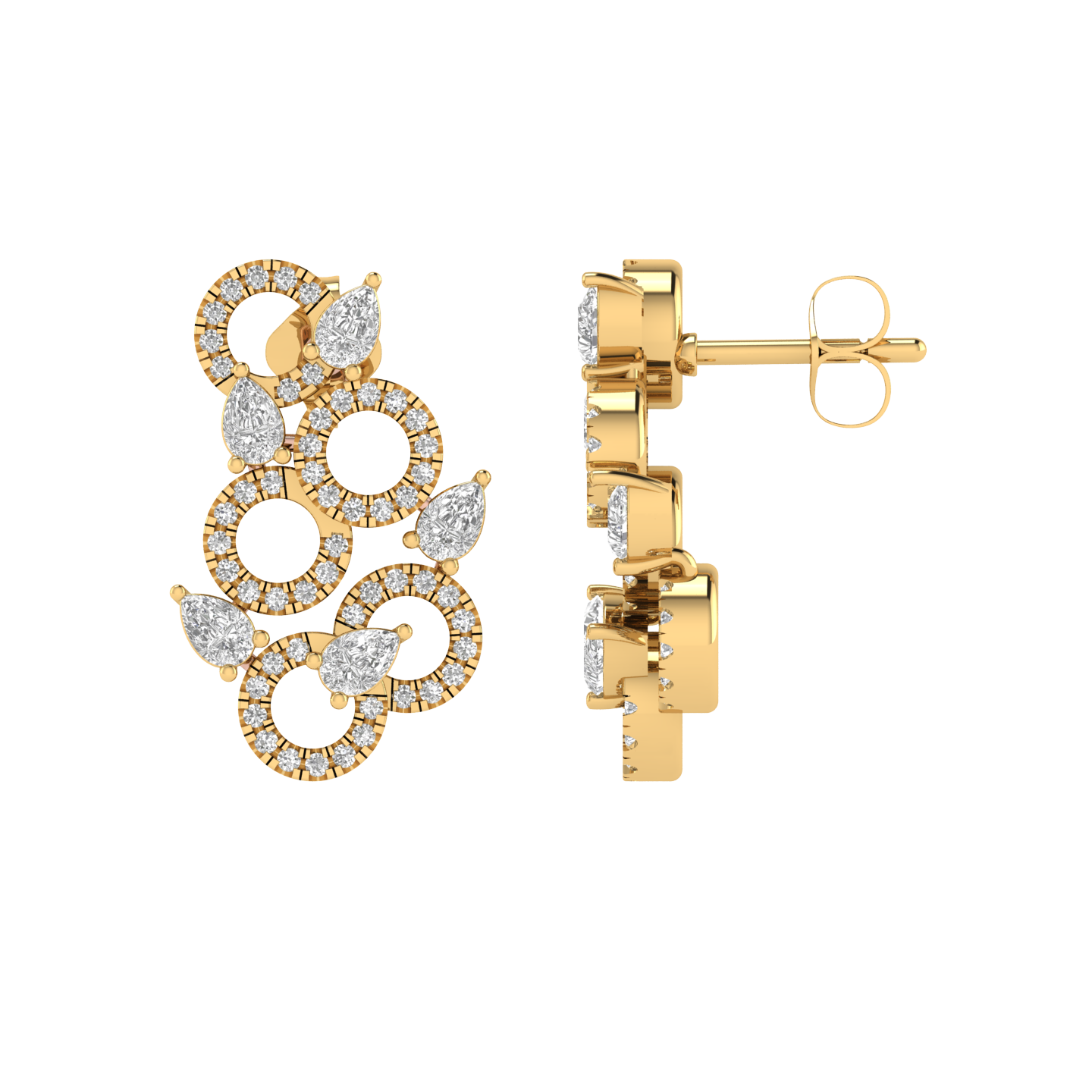 round and pear fancy stud earrings - Gold
