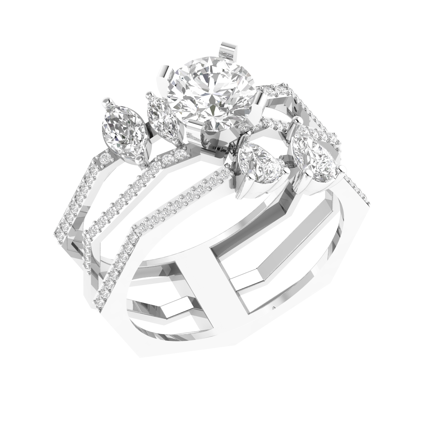Round Hexagonal Shank Ring - White