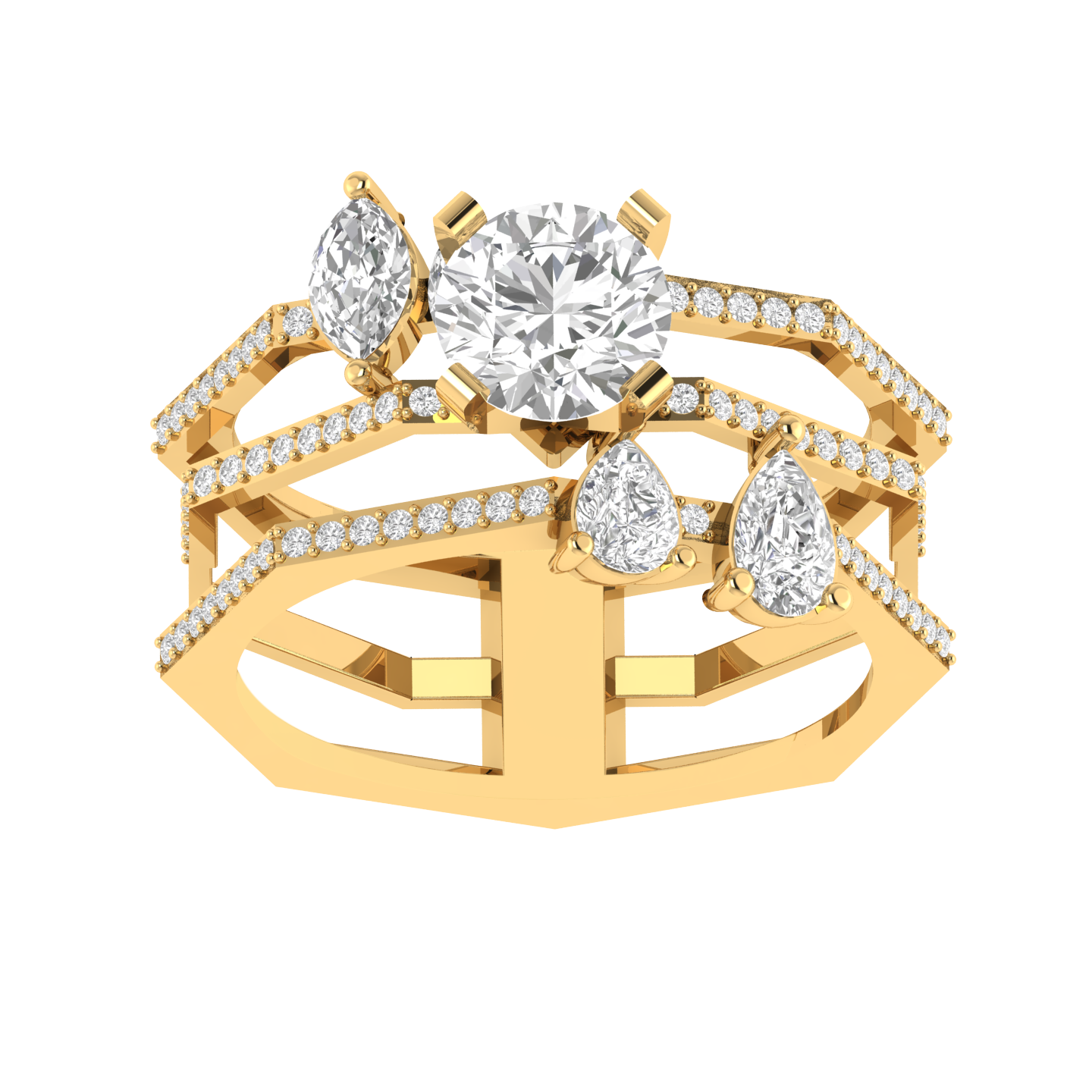 Round Hexagonal Shank Ring - Gold