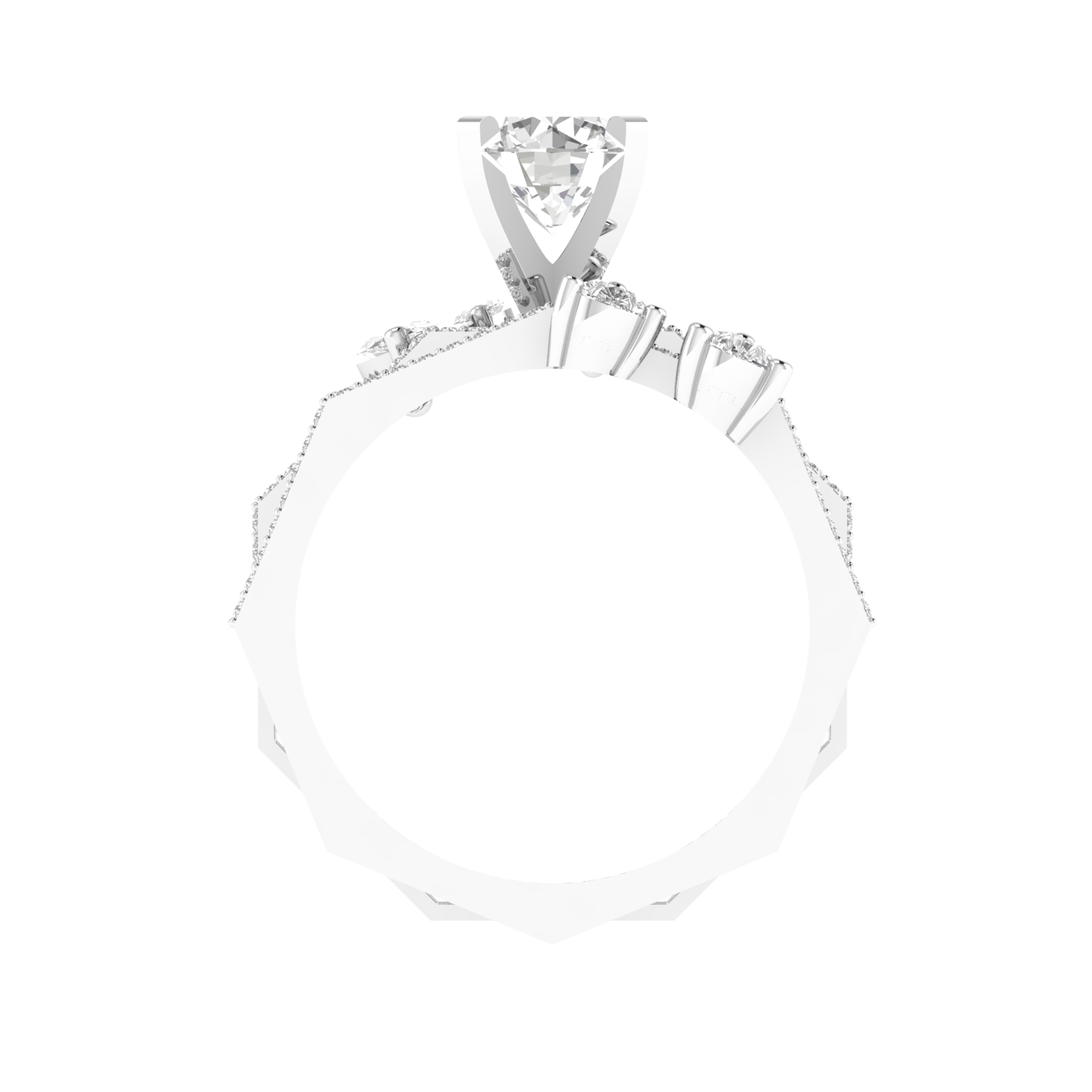Round Hexagonal Shank Ring - White