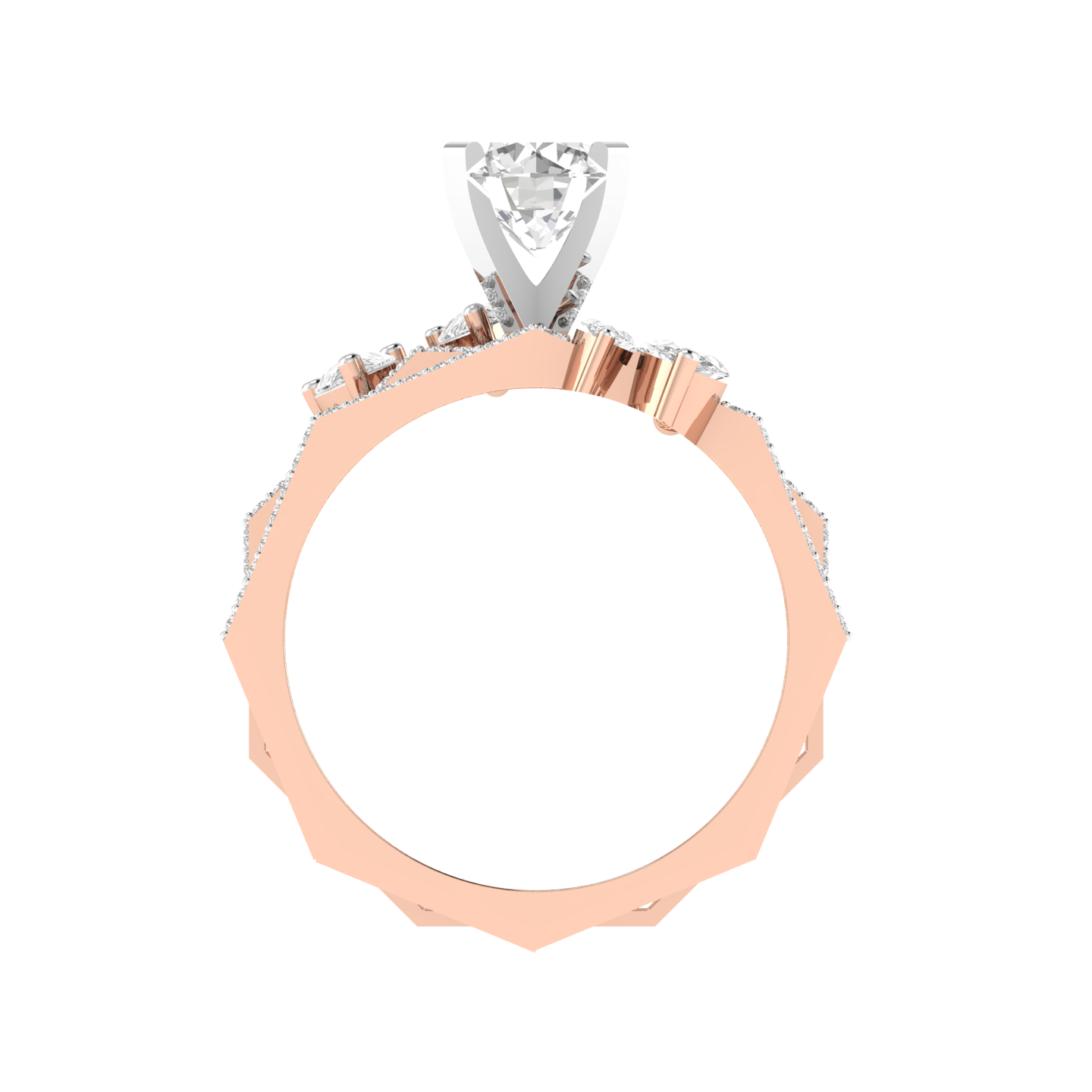 Round Hexagonal Shank Ring - Rose