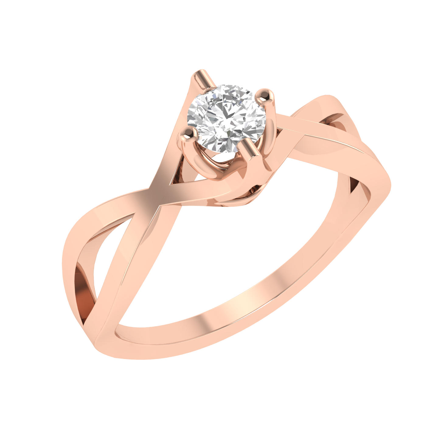 Round Solitaire Criss Cross Ring - Rose