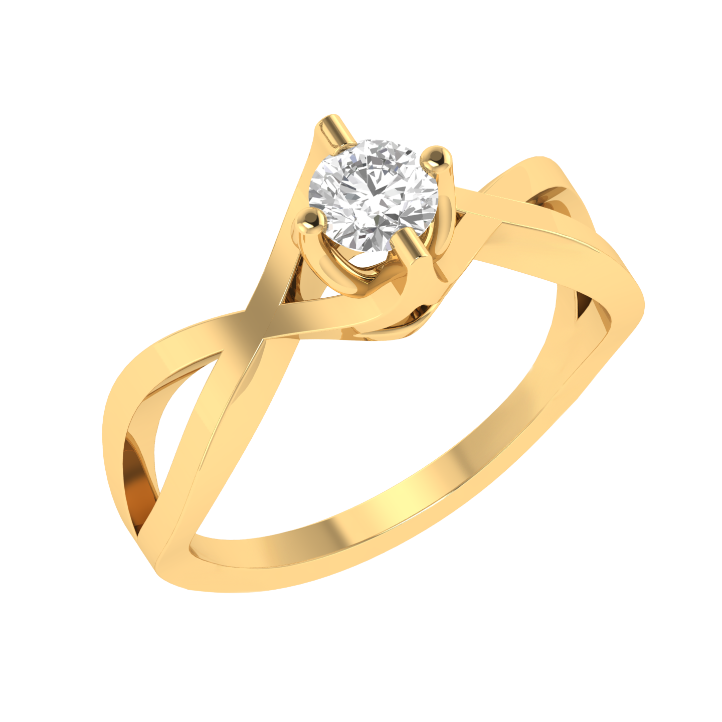 Round Solitaire Criss Cross Ring - Gold