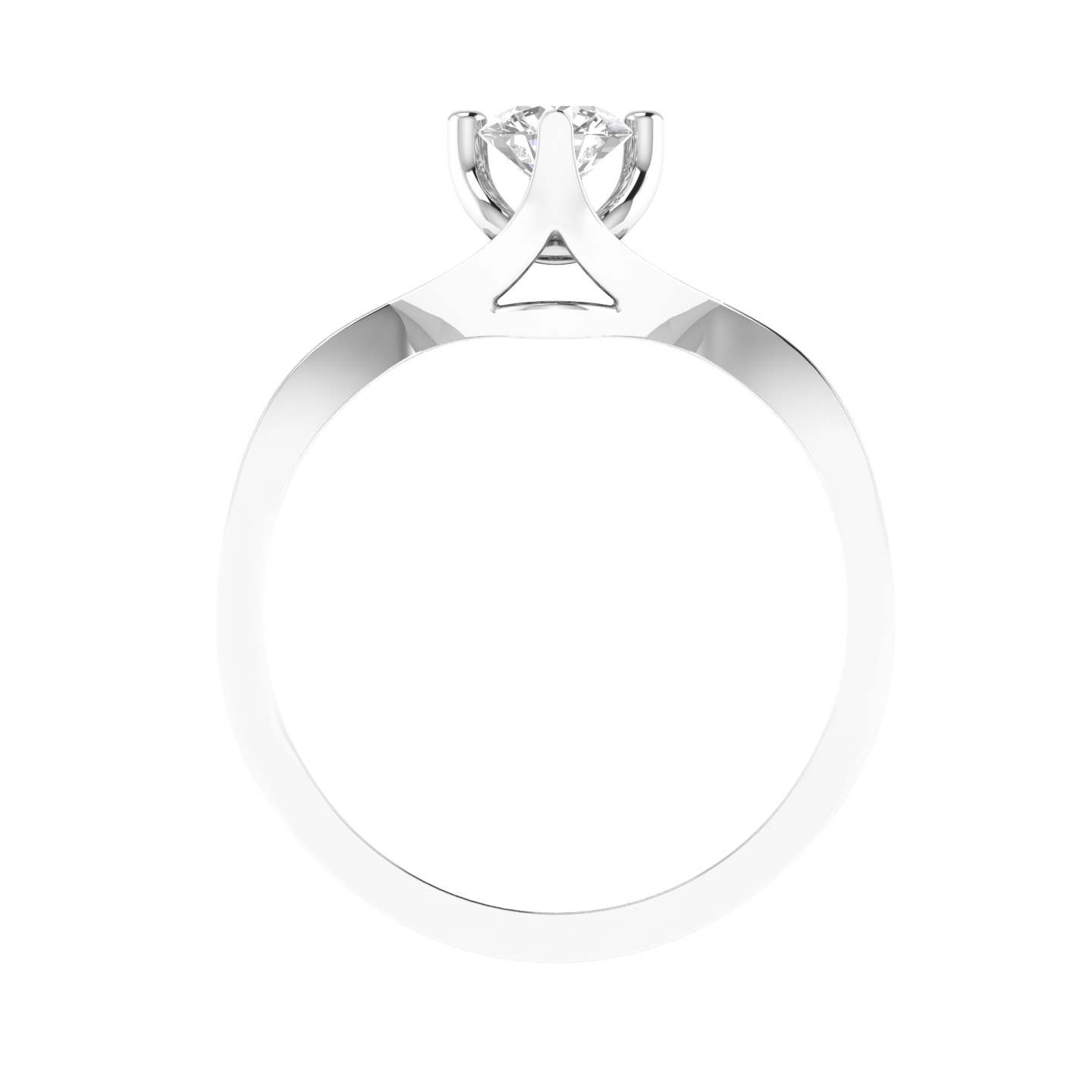 Round Solitaire Criss Cross Ring - White