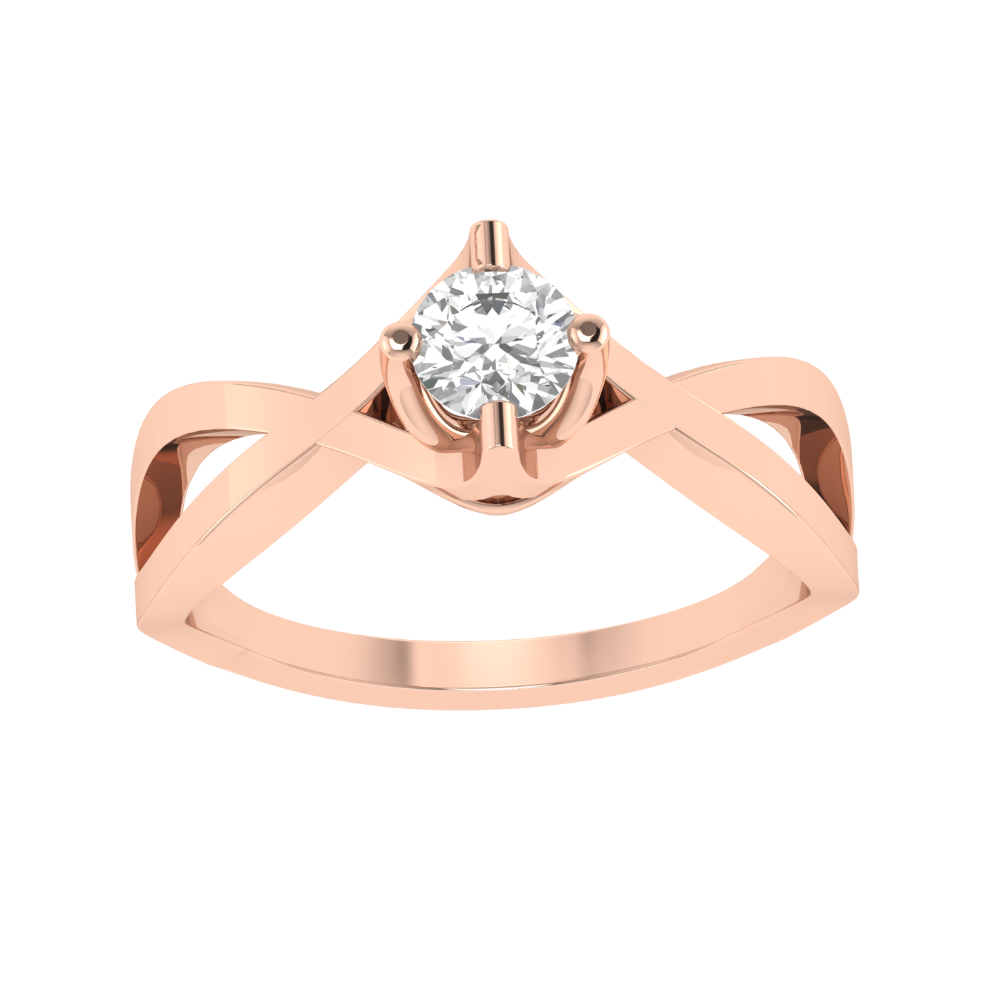 Round Solitaire Criss Cross Ring - Rose