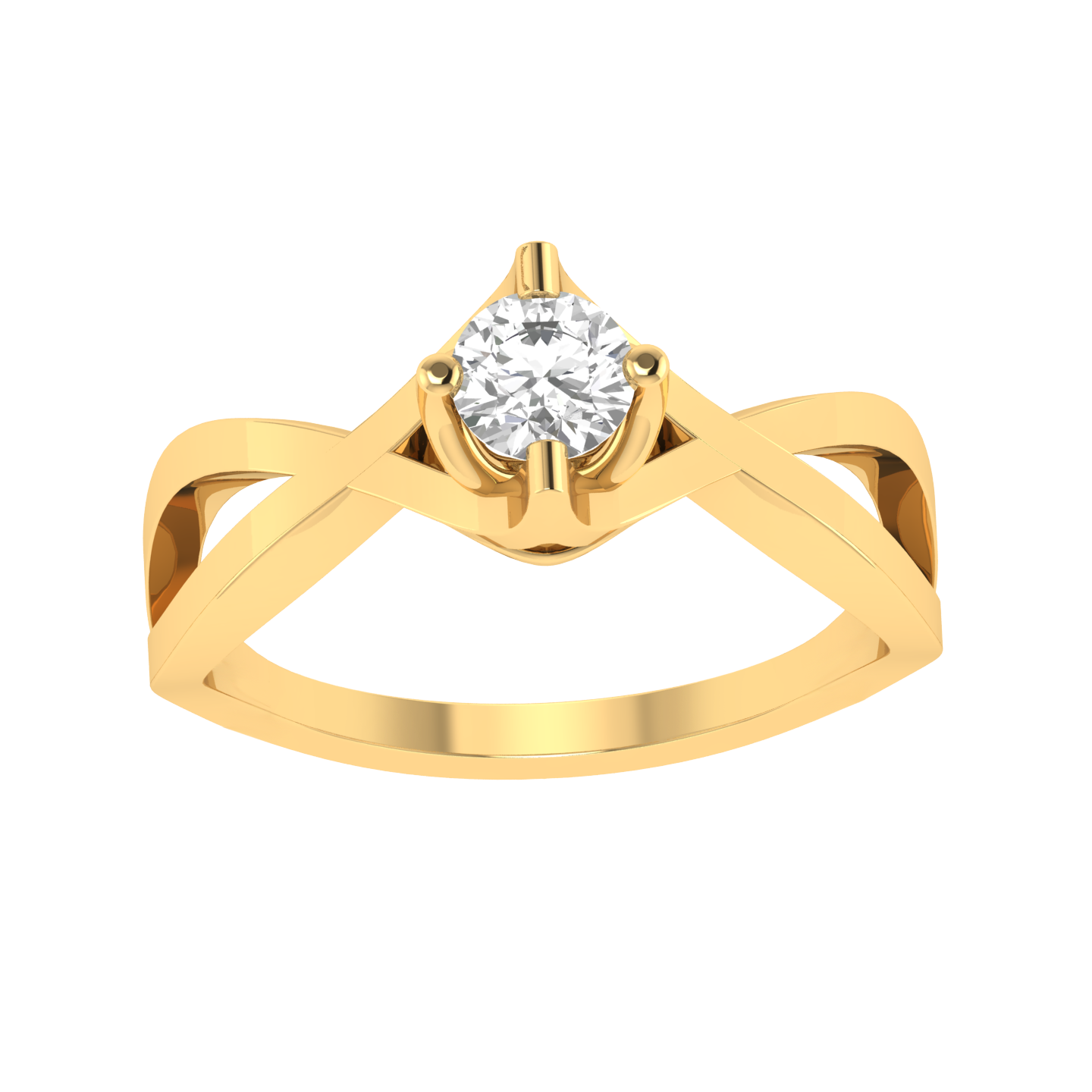 Round Solitaire Criss Cross Ring - Gold