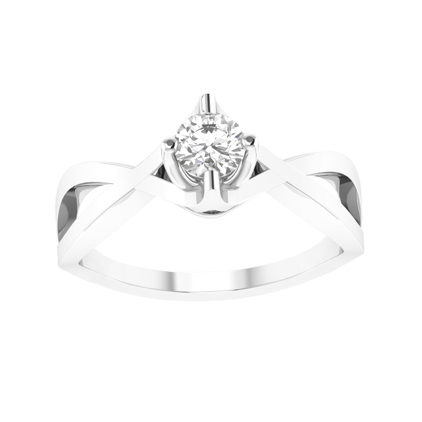 Round Solitaire Criss Cross Ring - White