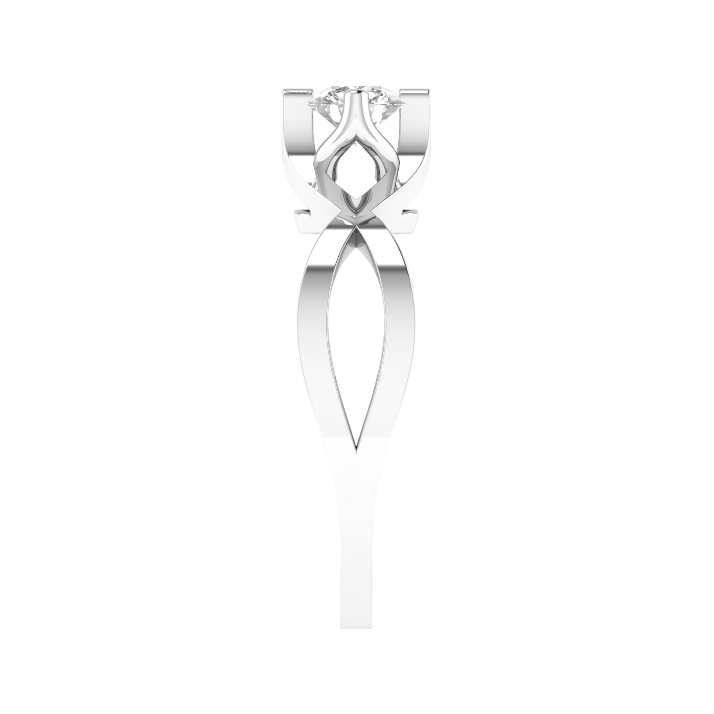 Round Solitaire Criss Cross Ring - White