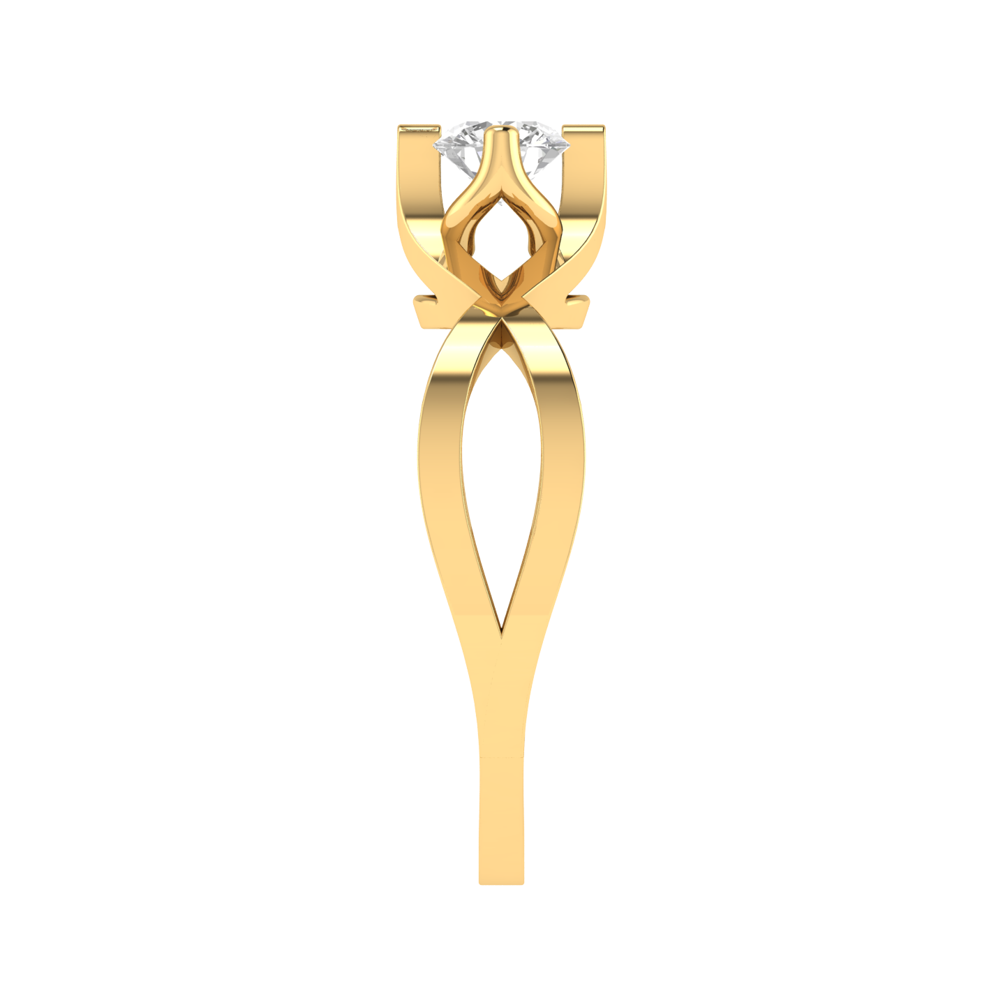 Round Solitaire Criss Cross Ring - Gold