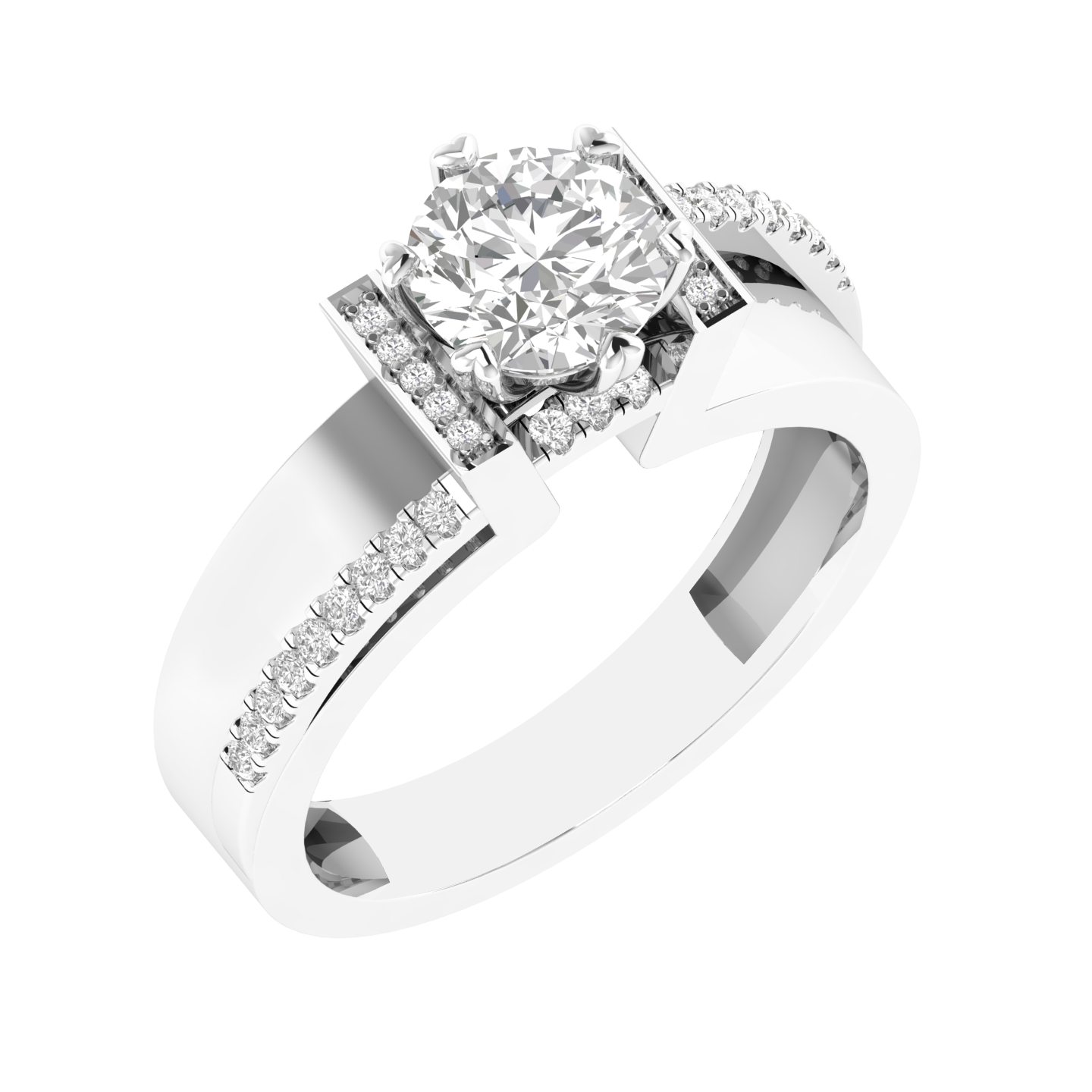Round Solitaire Ring with Heart Prongs - White