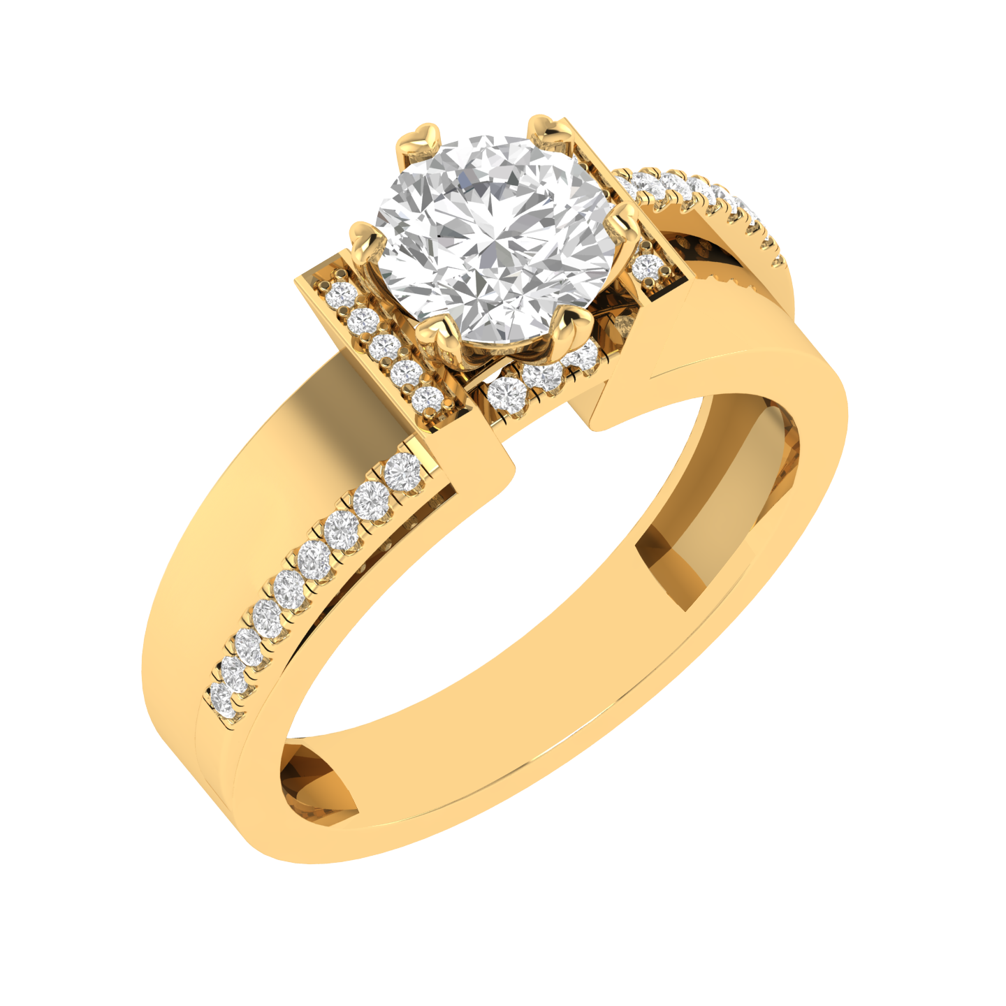 Round Solitaire Ring with Heart Prongs - Gold