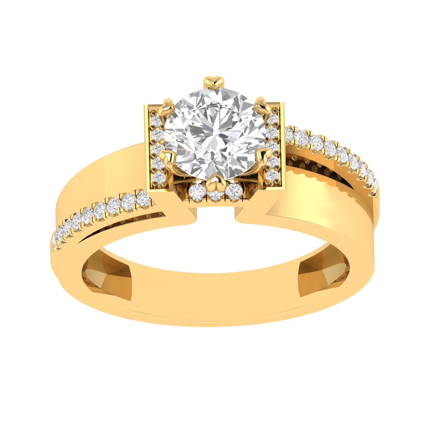 Round Solitaire Ring with Heart Prongs - Gold
