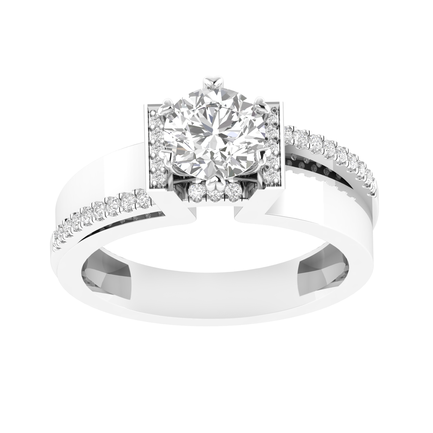 Round Solitaire Ring with Heart Prongs - White