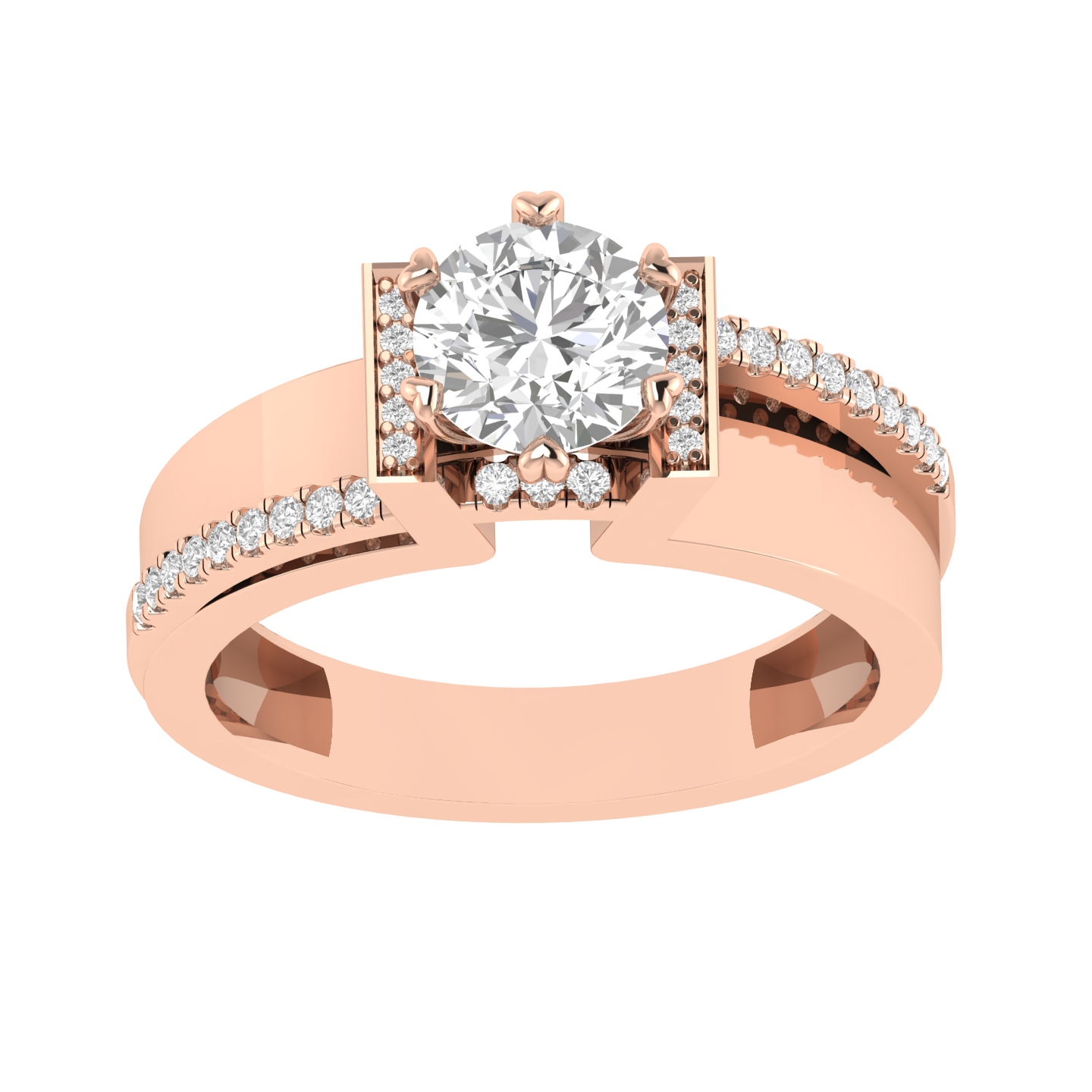 Round Solitaire Ring with Heart Prongs - Rose
