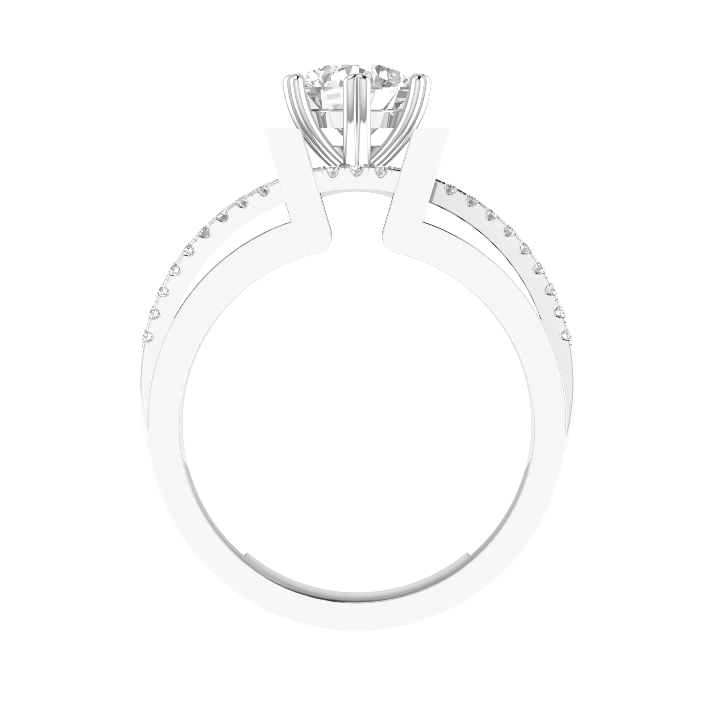 Round Solitaire Ring with Heart Prongs - White