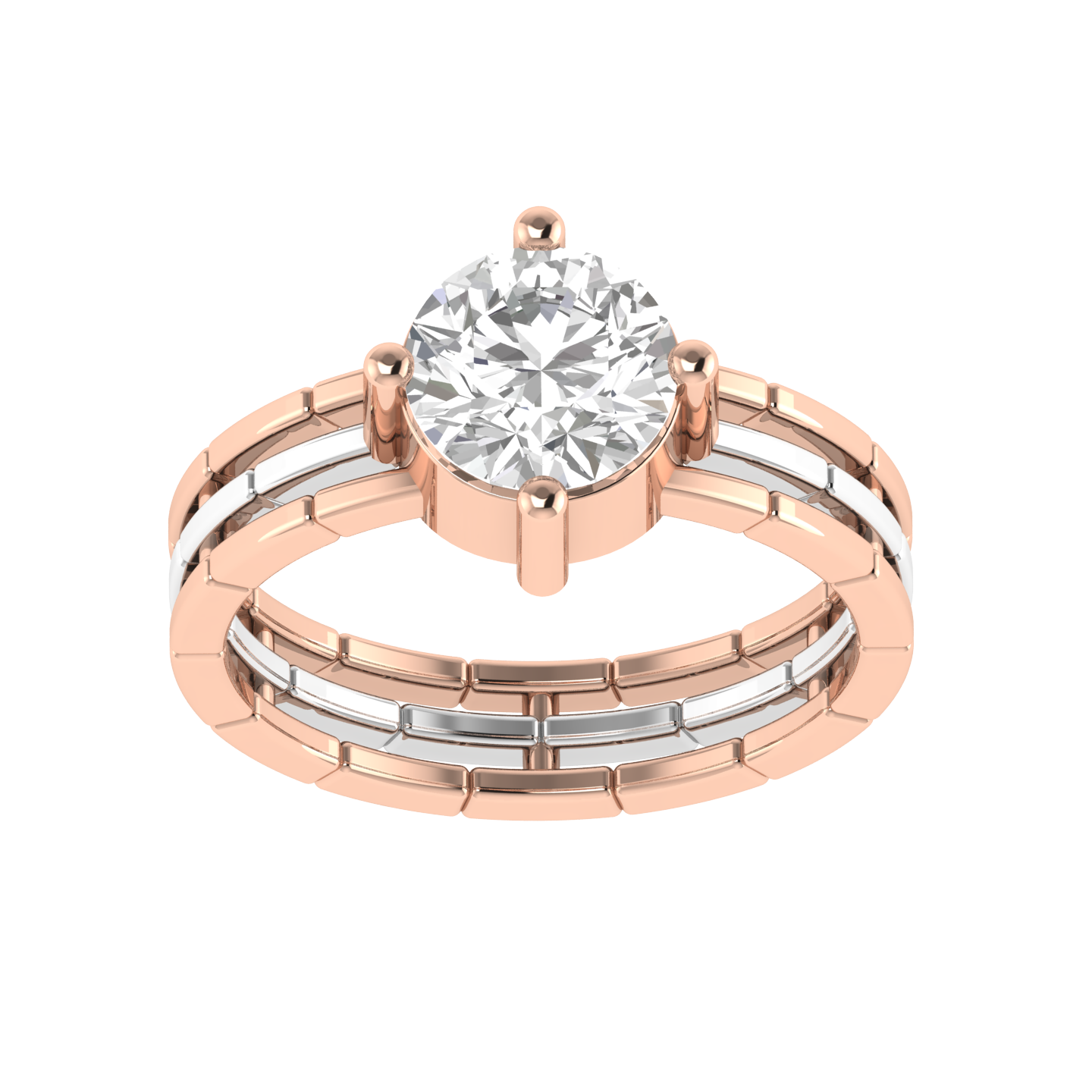 Round Solitaire Three Line Ring - Rose