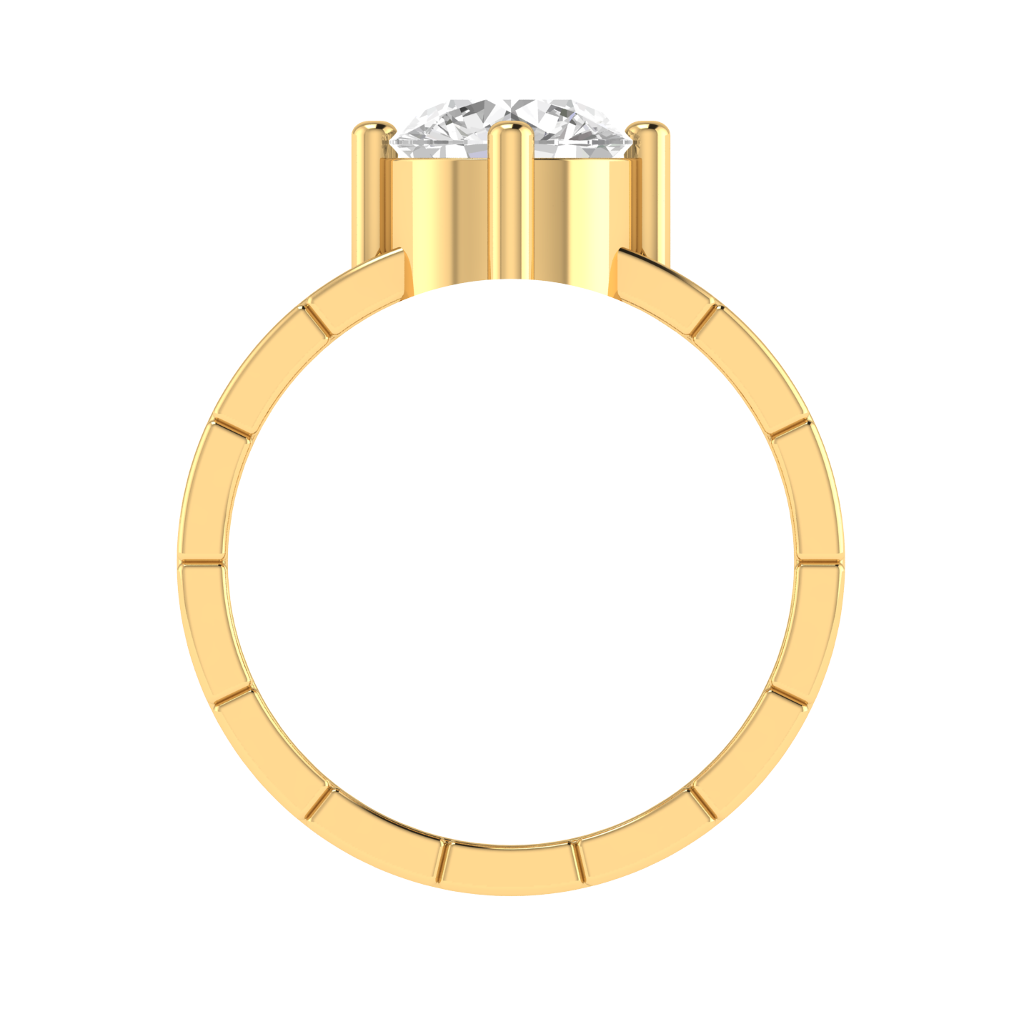 Round Solitaire Three Line Ring - Gold