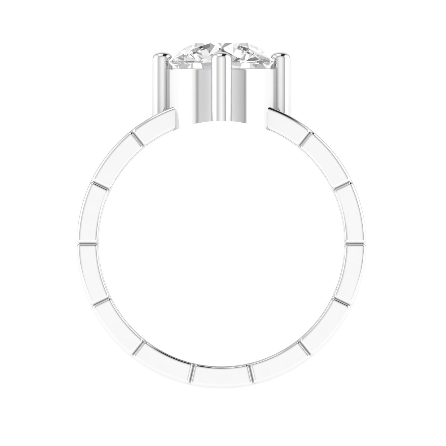 Round Solitaire Three Line Ring - White