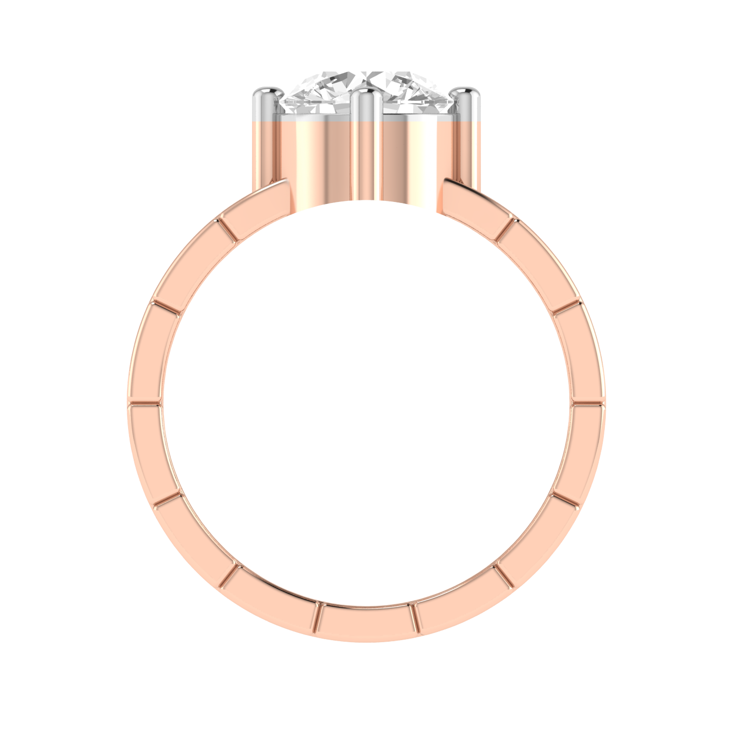 Round Solitaire Three Line Ring - Rose