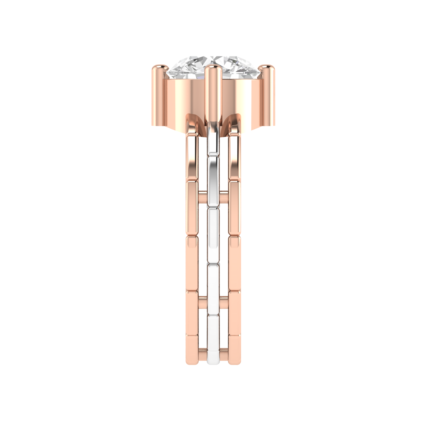 Round Solitaire Three Line Ring - Rose