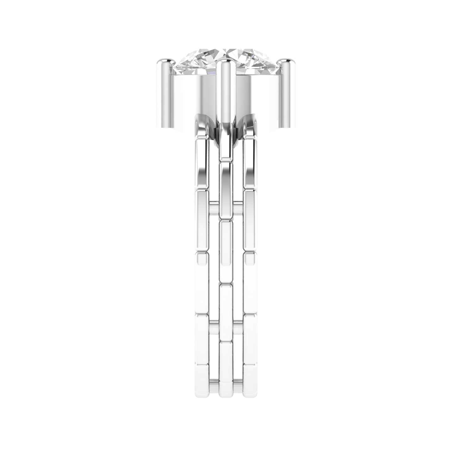Round Solitaire Three Line Ring - White