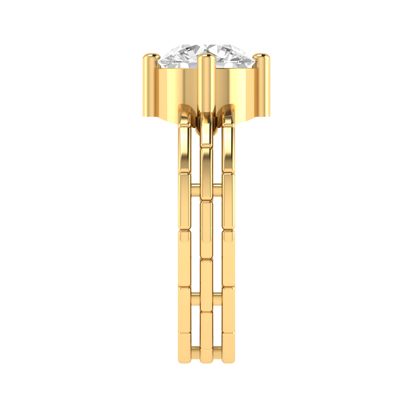 Round Solitaire Three Line Ring - Gold