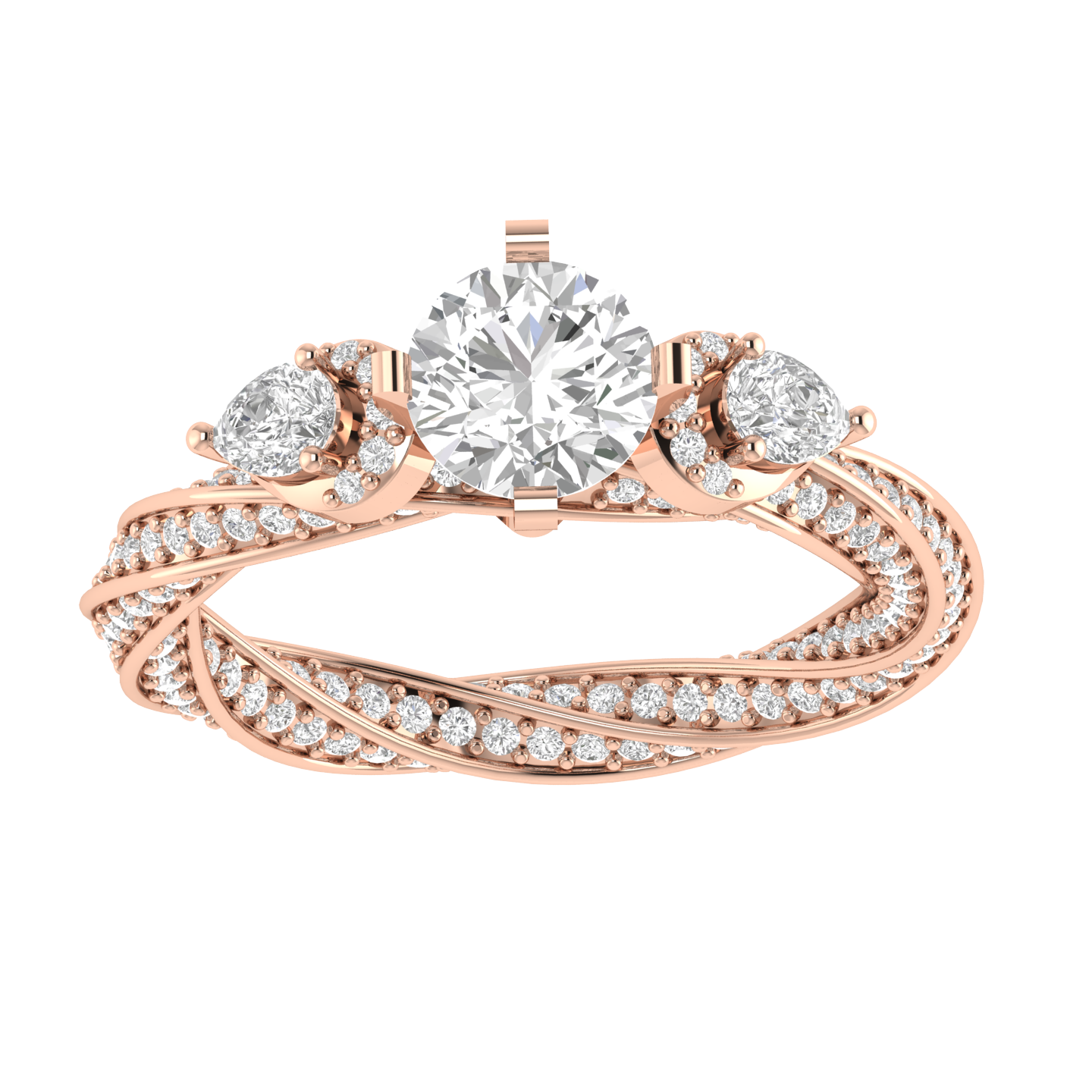 Round Solitaire Twisted Band Ring - Rose