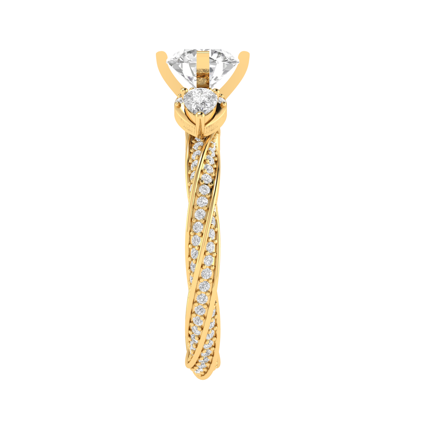 Round Solitaire Twisted Band Ring - Gold