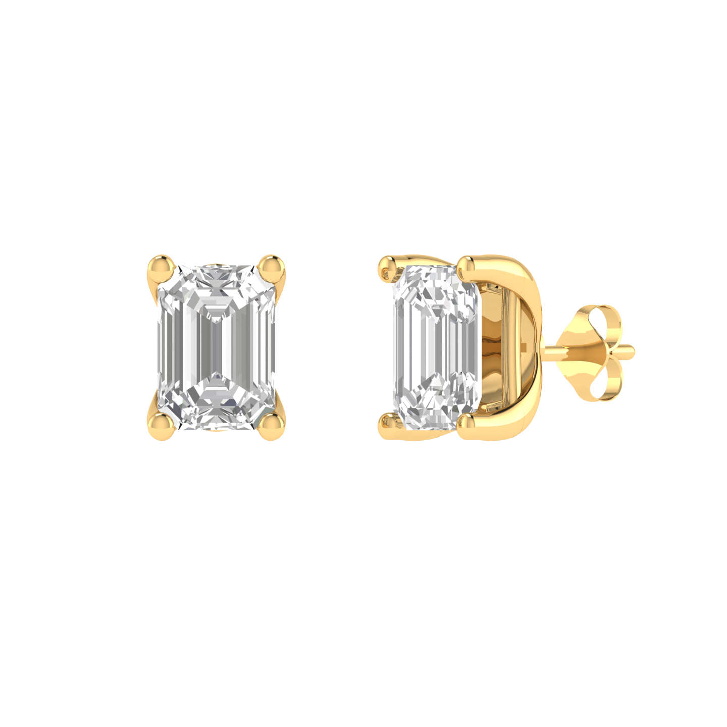 1 carat emerald solitaire earrings - Gold