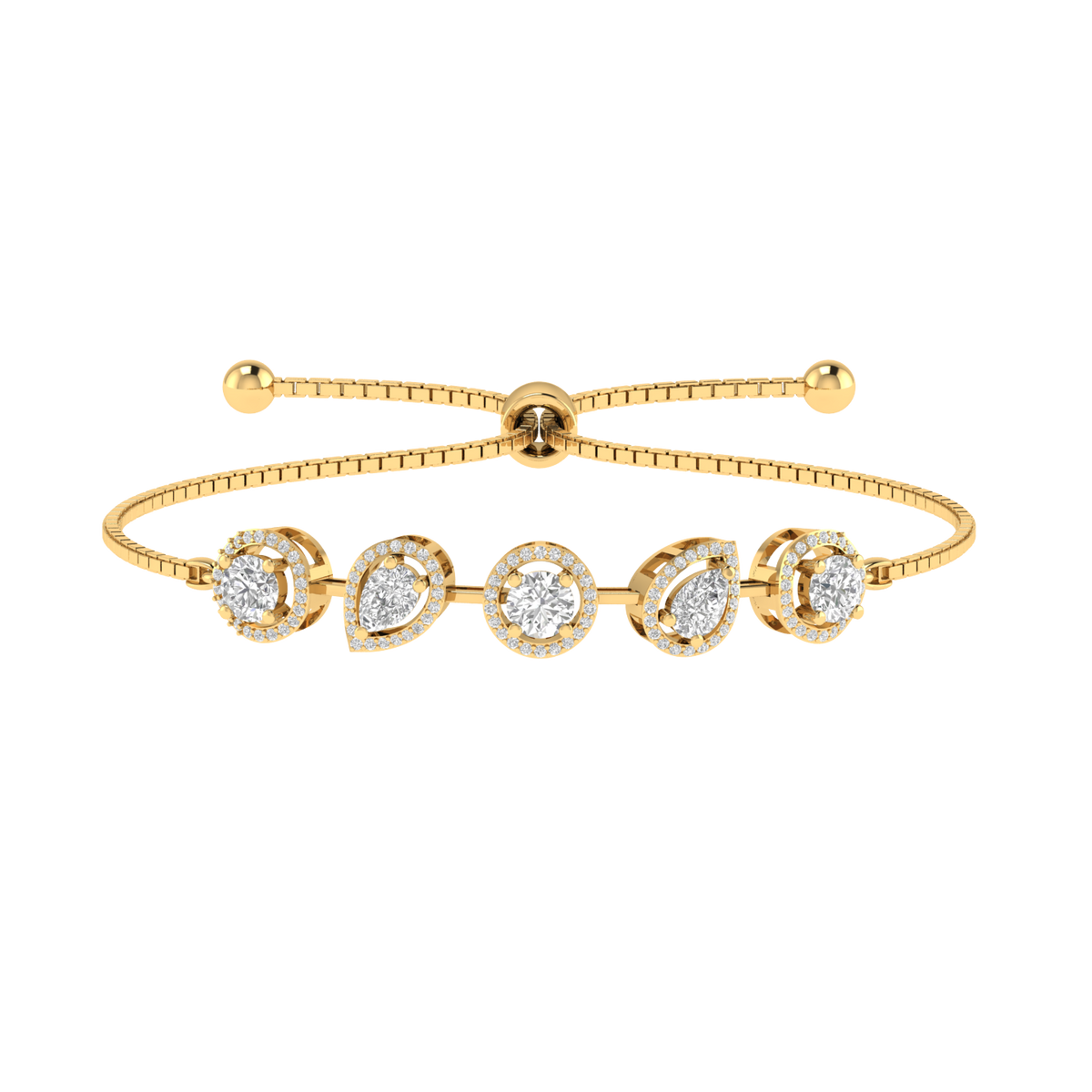 Lab Grown halo round and pear shape pull-out bracelet - Gold