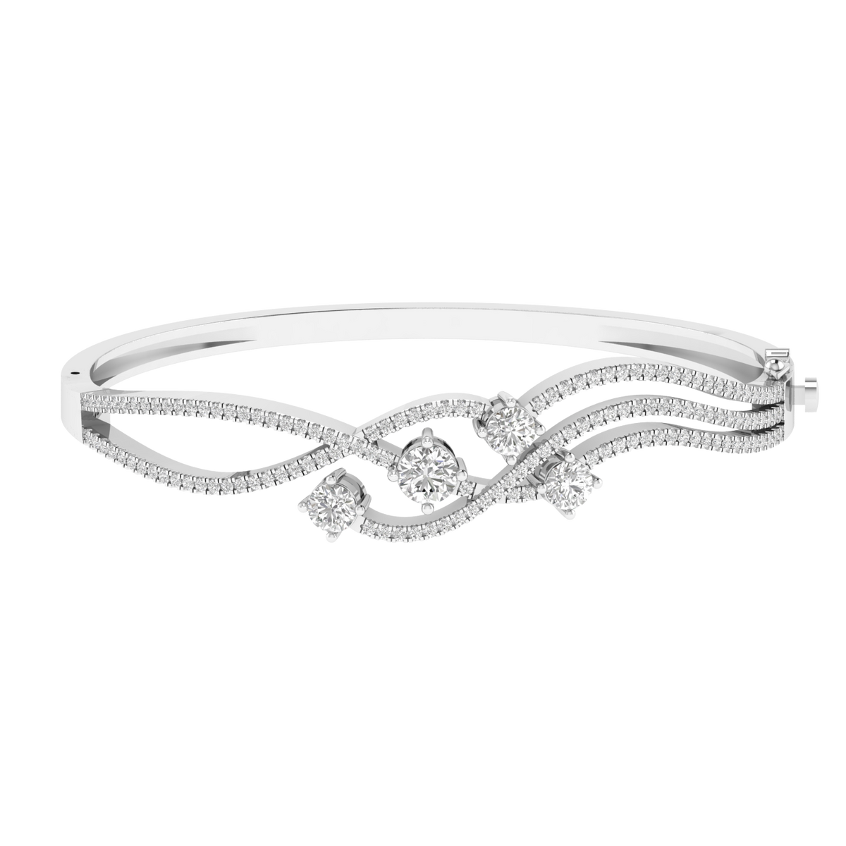 Lab Grown wave Kada with round solitaires - White