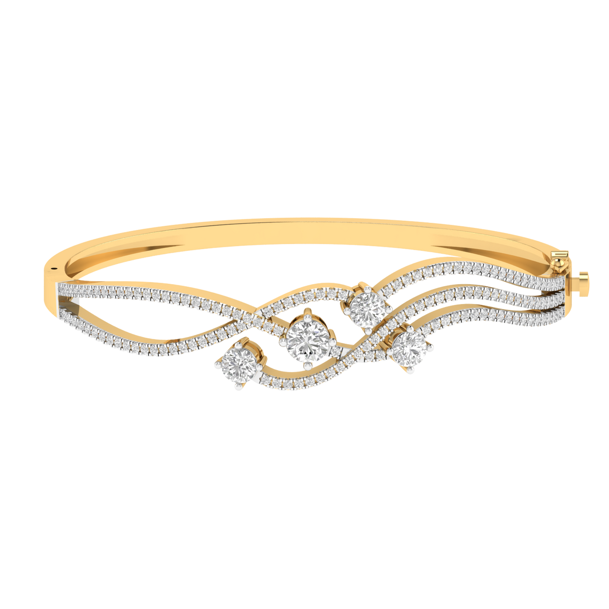 Lab Grown wave Kada with round solitaires - Gold