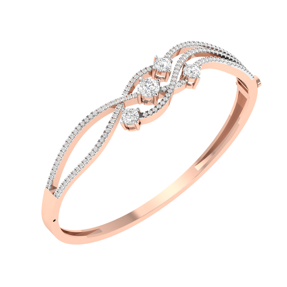 Lab Grown wave Kada with round solitaires - Rose