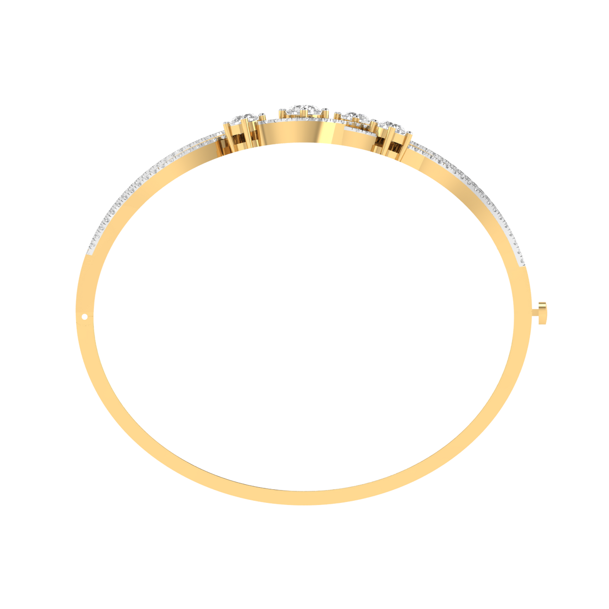 Lab Grown wave Kada with round solitaires - Gold