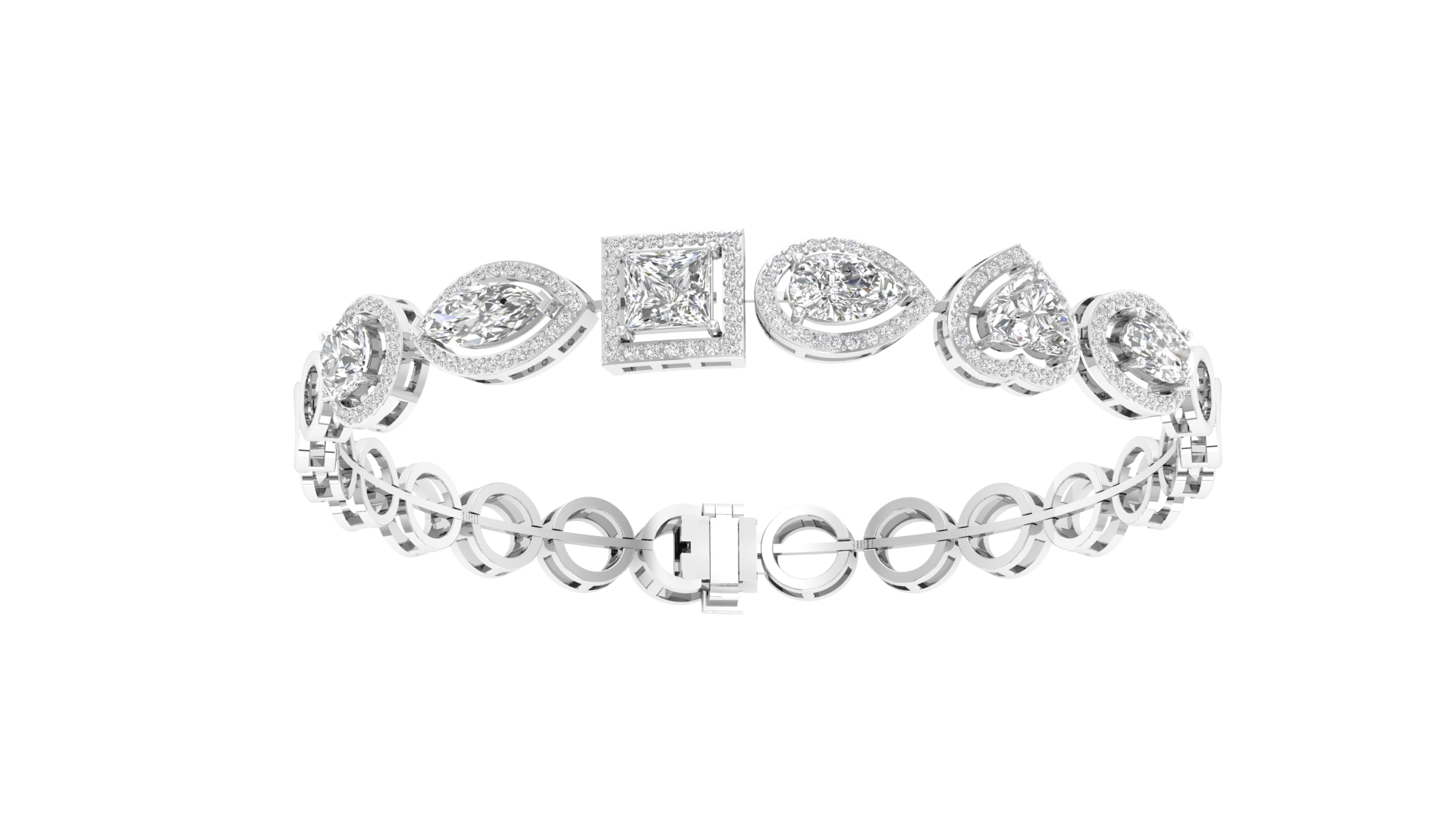 Lab Grown halo multi shape soliatire bracelet - White