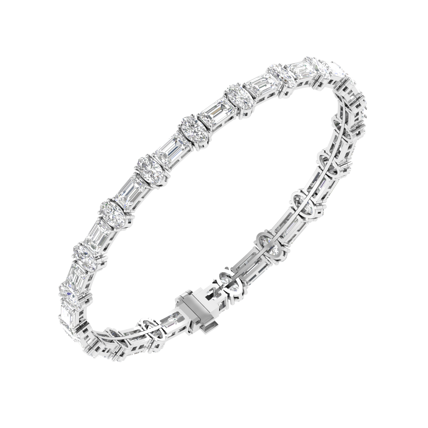 Lab Grown Emerald Oval Tennis bracelet - White