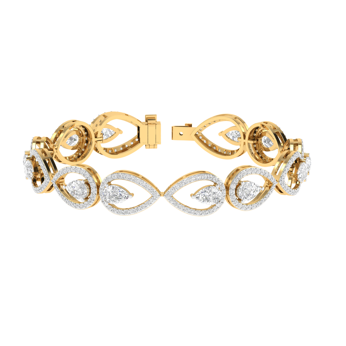 Lab Grown traditional pear shape tennis bracelet - Gold