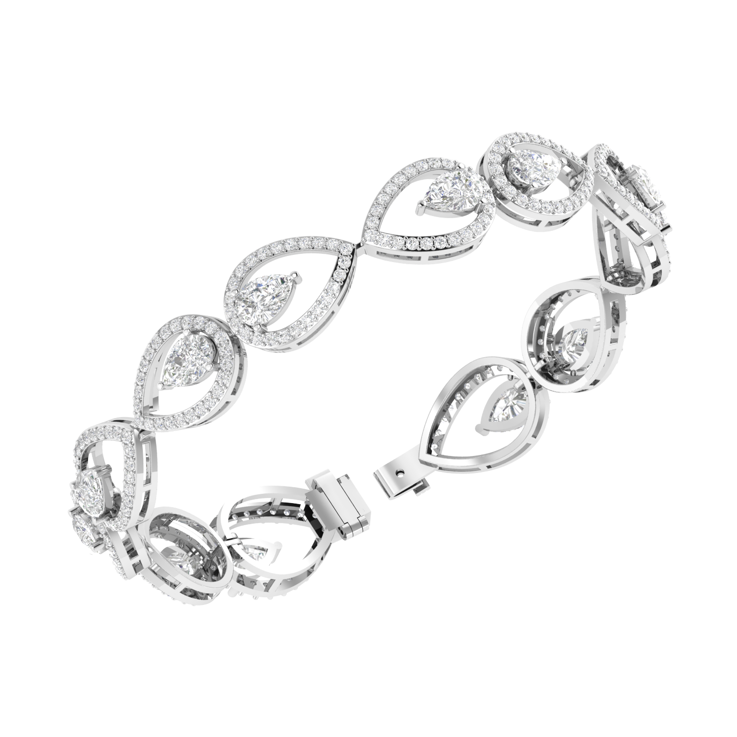 Lab Grown traditional pear shape tennis bracelet - White