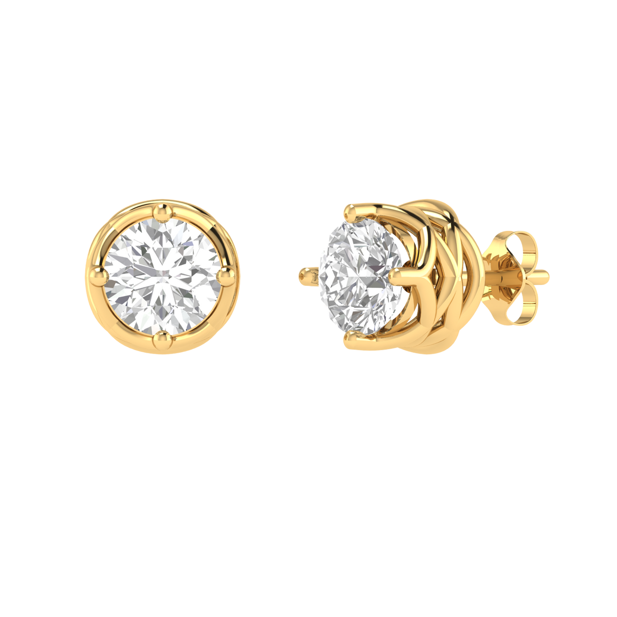 twisted base solitaire earrings - Gold