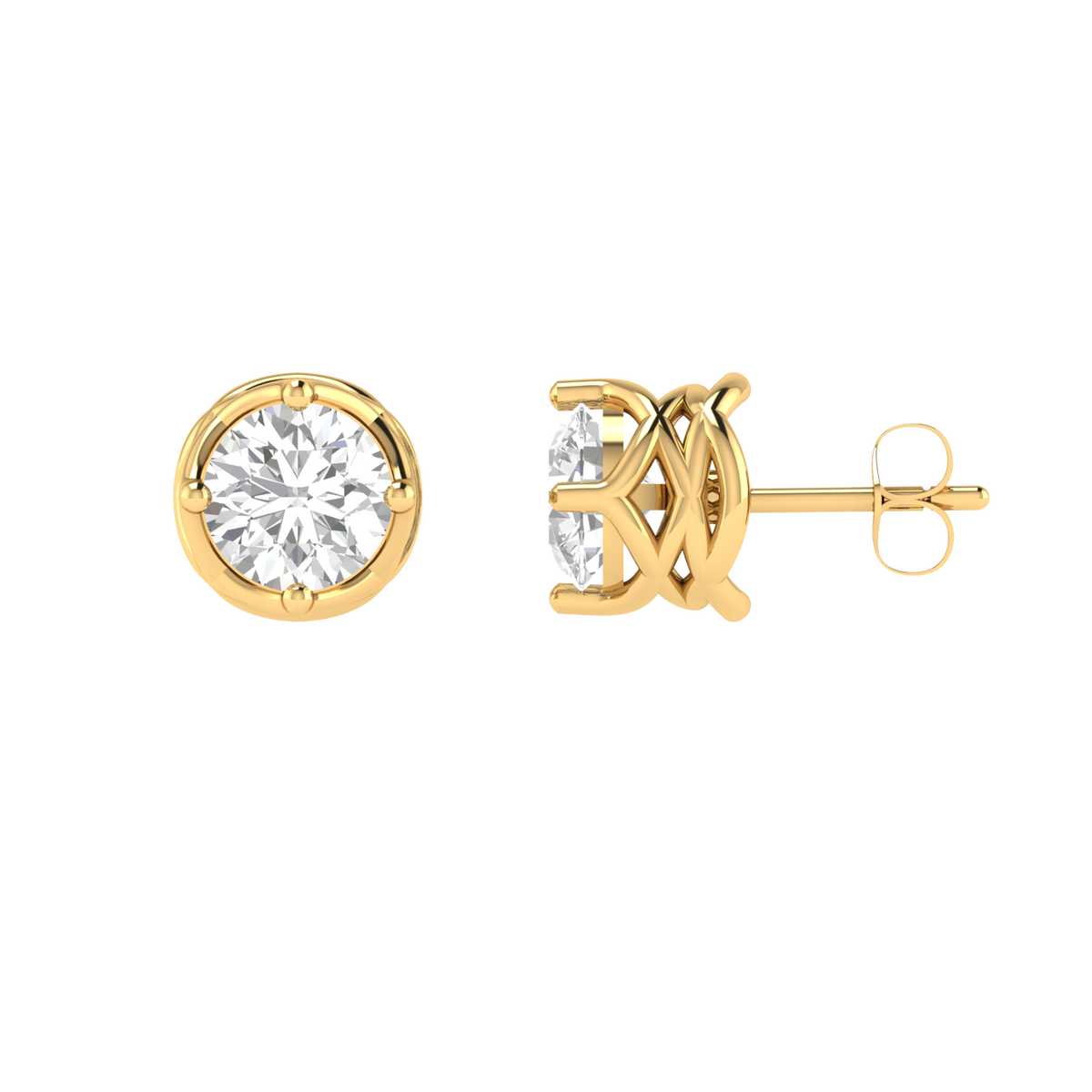 twisted base solitaire earrings - Gold