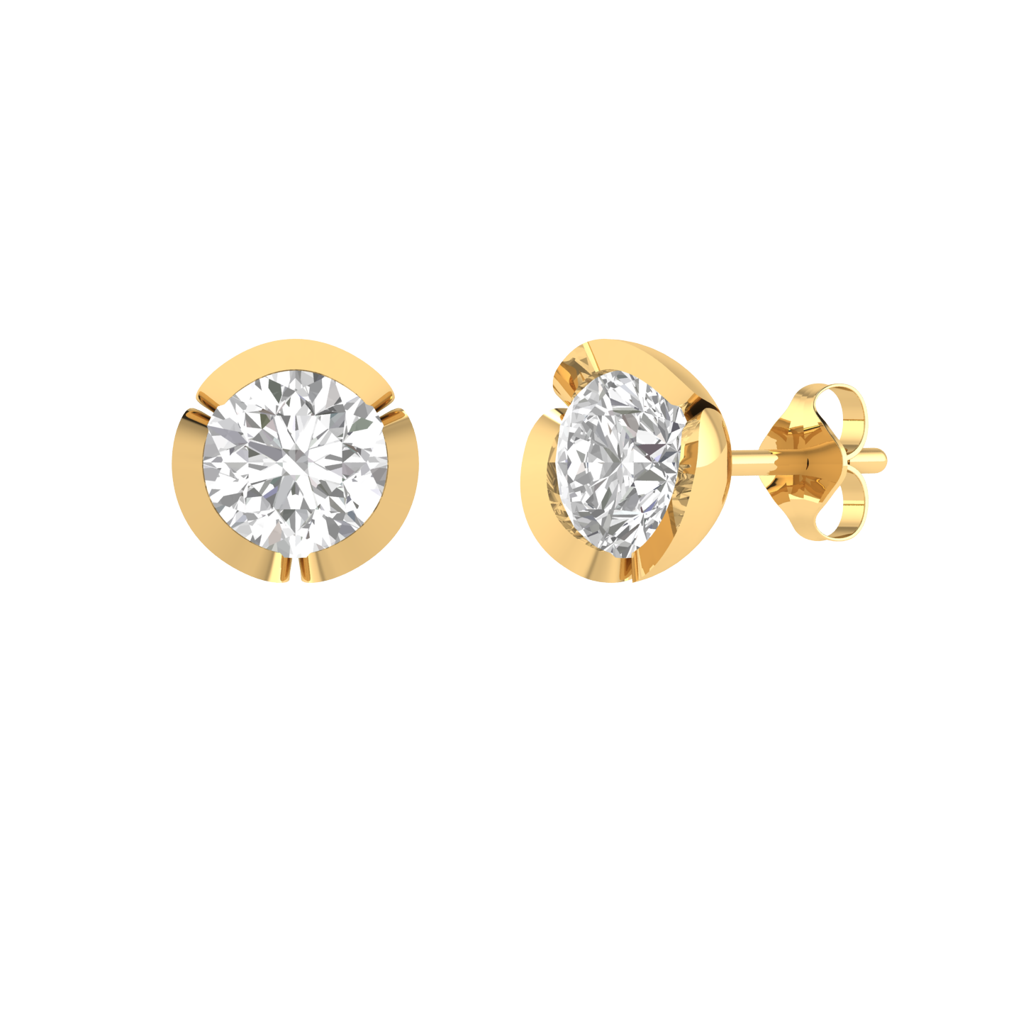 petal setting solitaire earrings - Gold