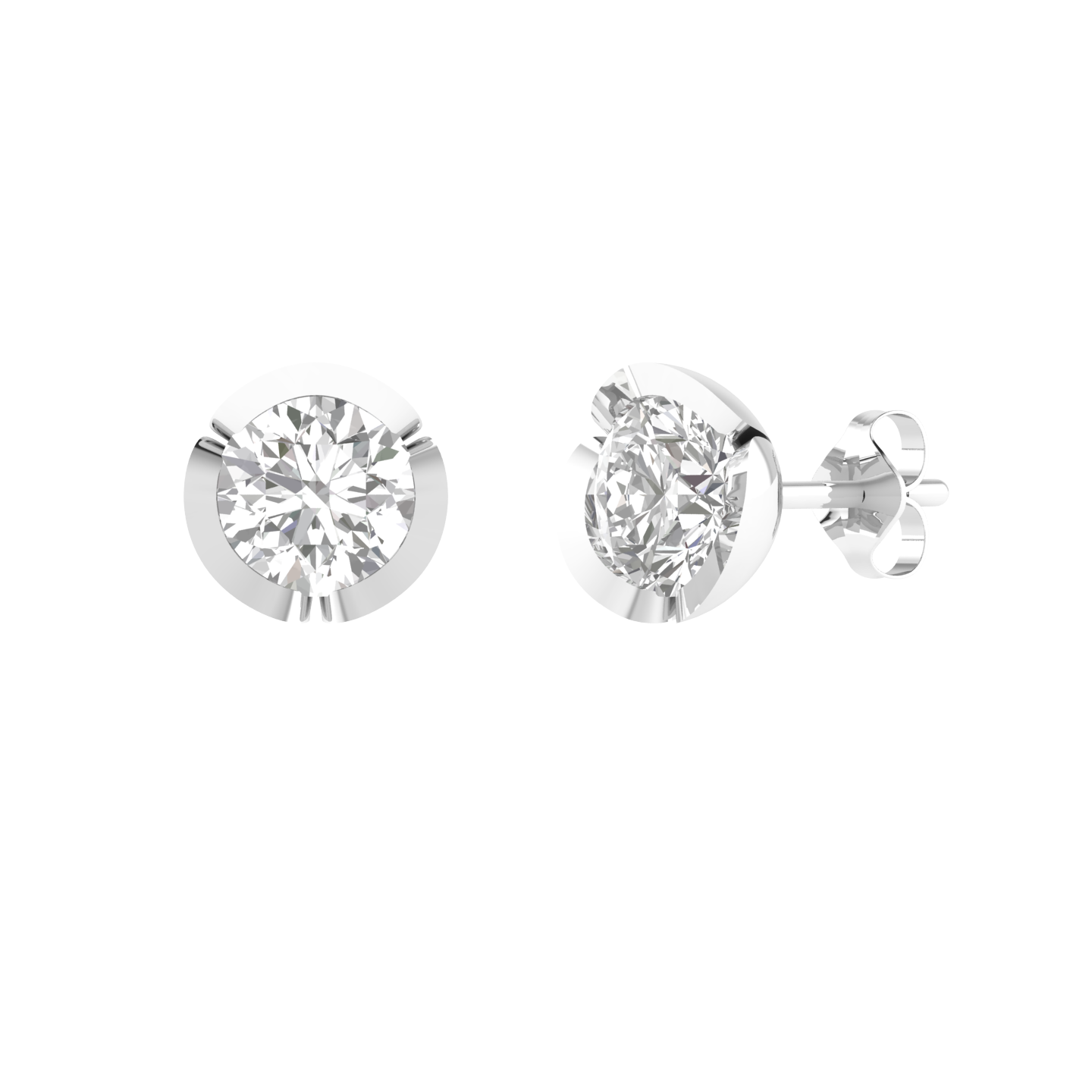 petal setting solitaire earrings - White