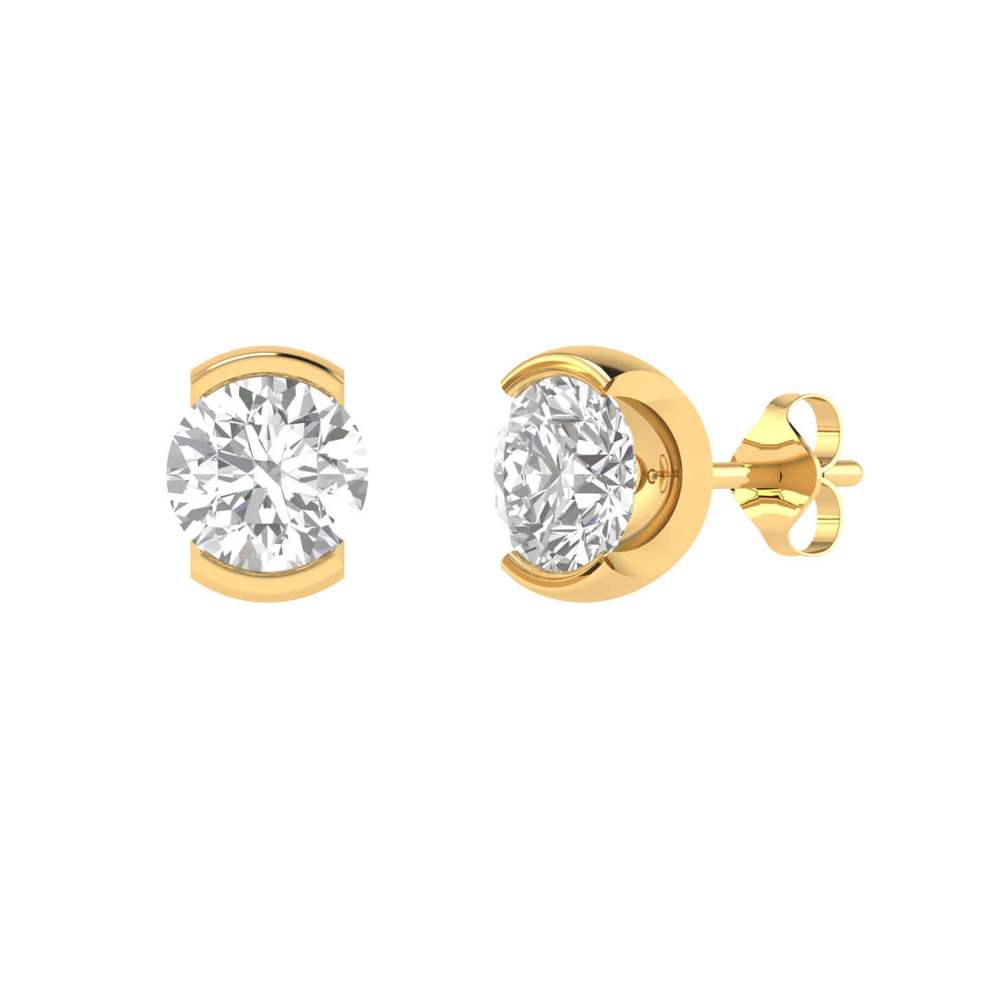 half bezel solitaire earrings - Gold