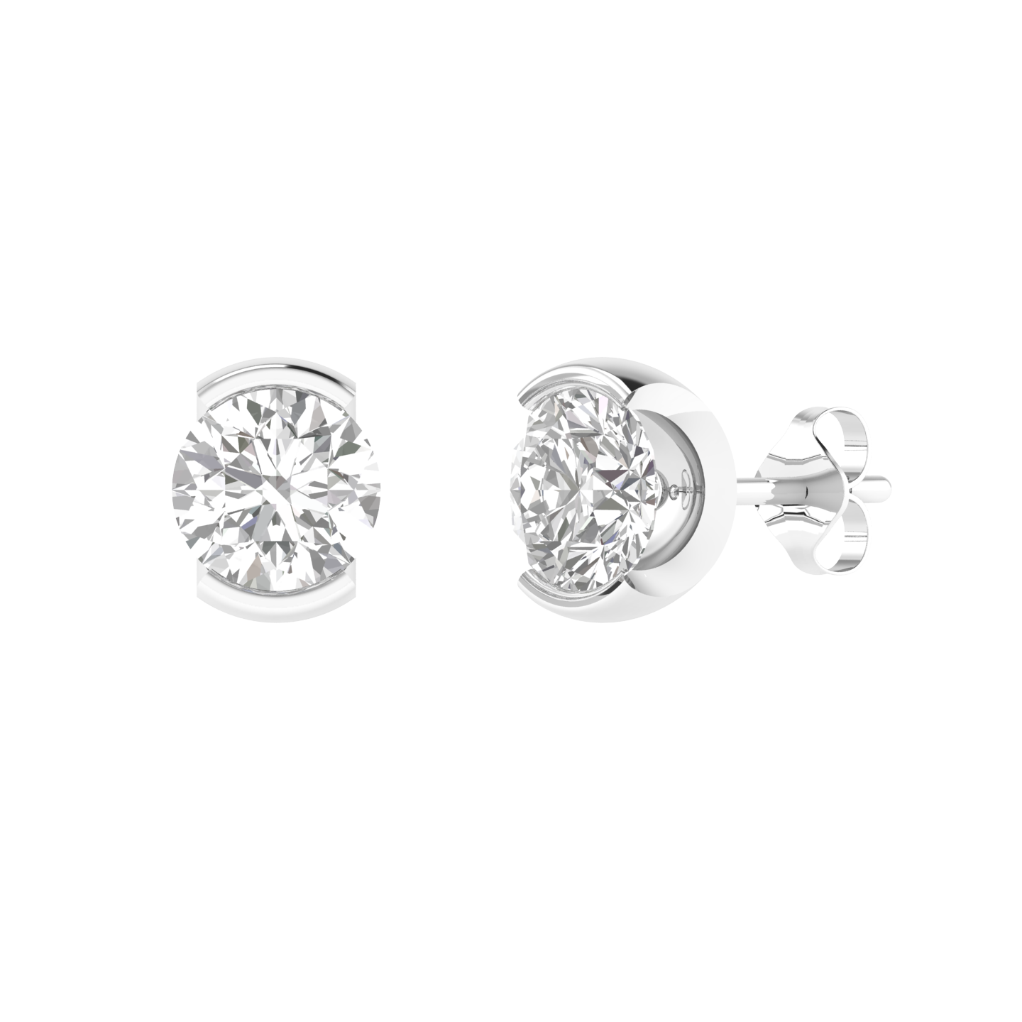 half bezel solitaire earrings - White