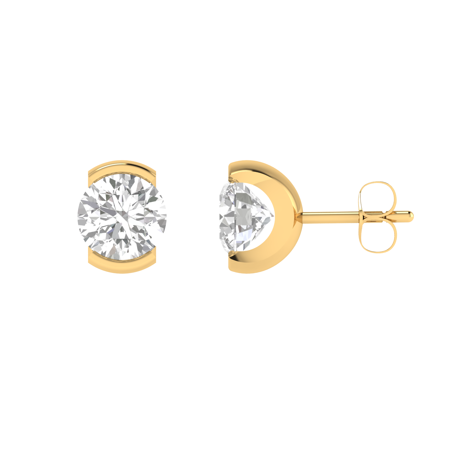 half bezel solitaire earrings - Gold