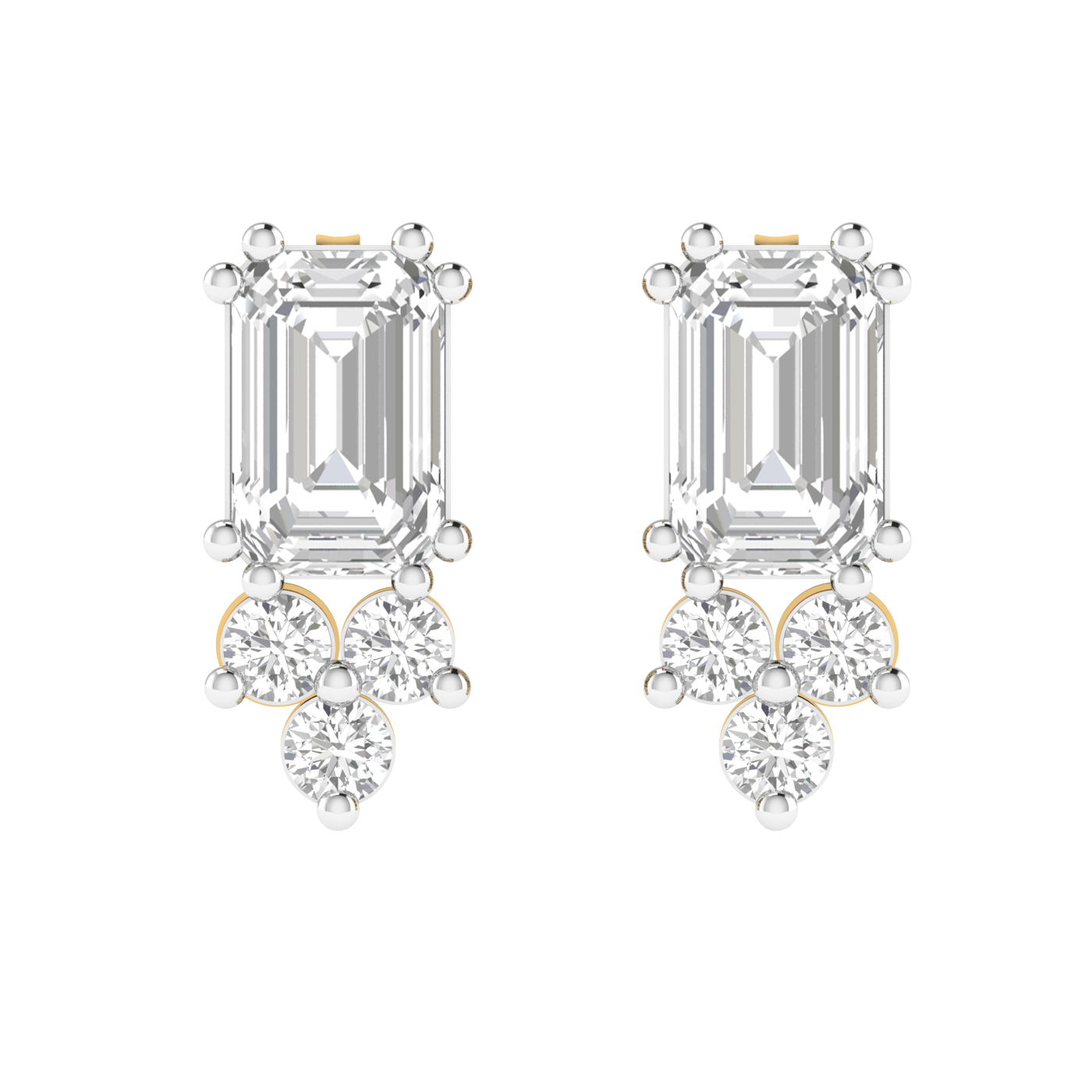 Emerald with small diamonds earrings - White