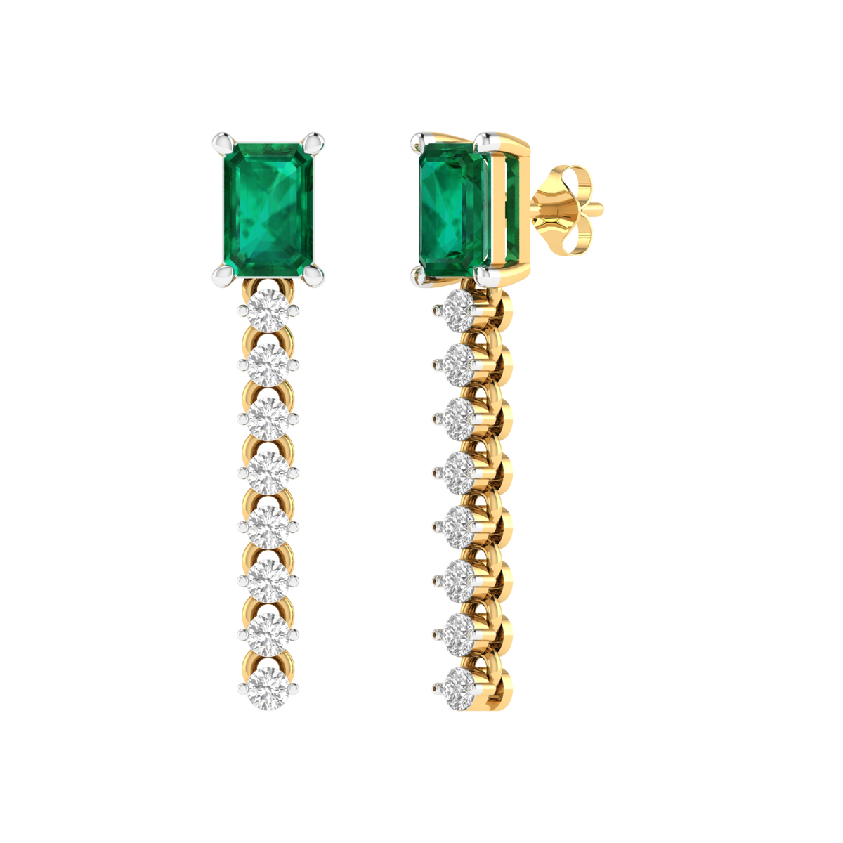 round with green emerald earrings - Gold